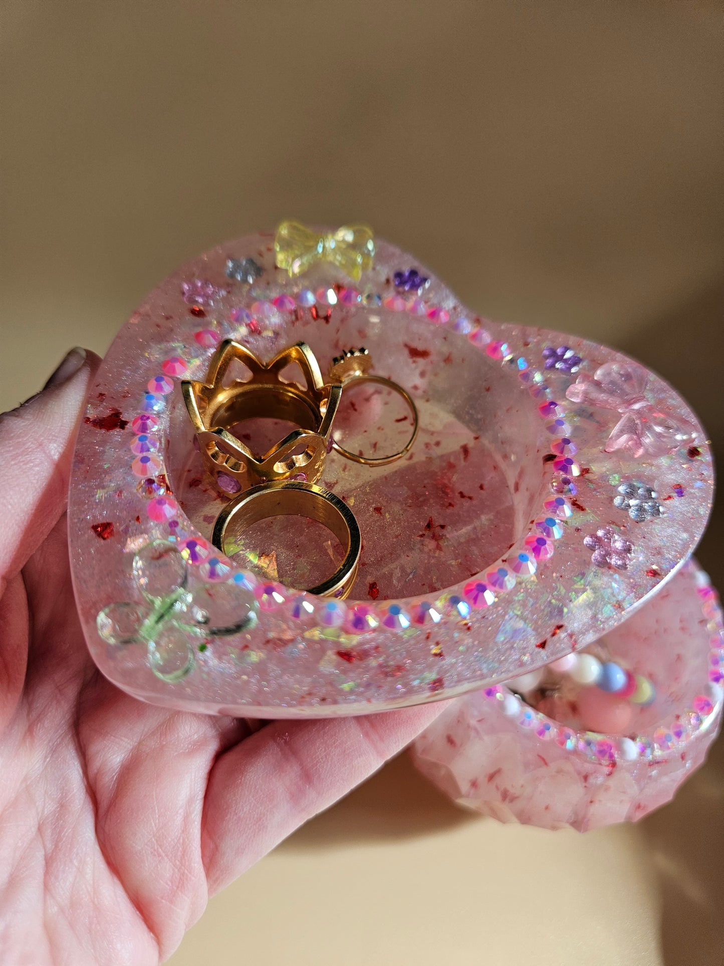 Pink Sparkly T-Light Holders or Ring Dishes/Resin and rhinestone trinket dishes/ whimsical home decor/ new home or birthday gift