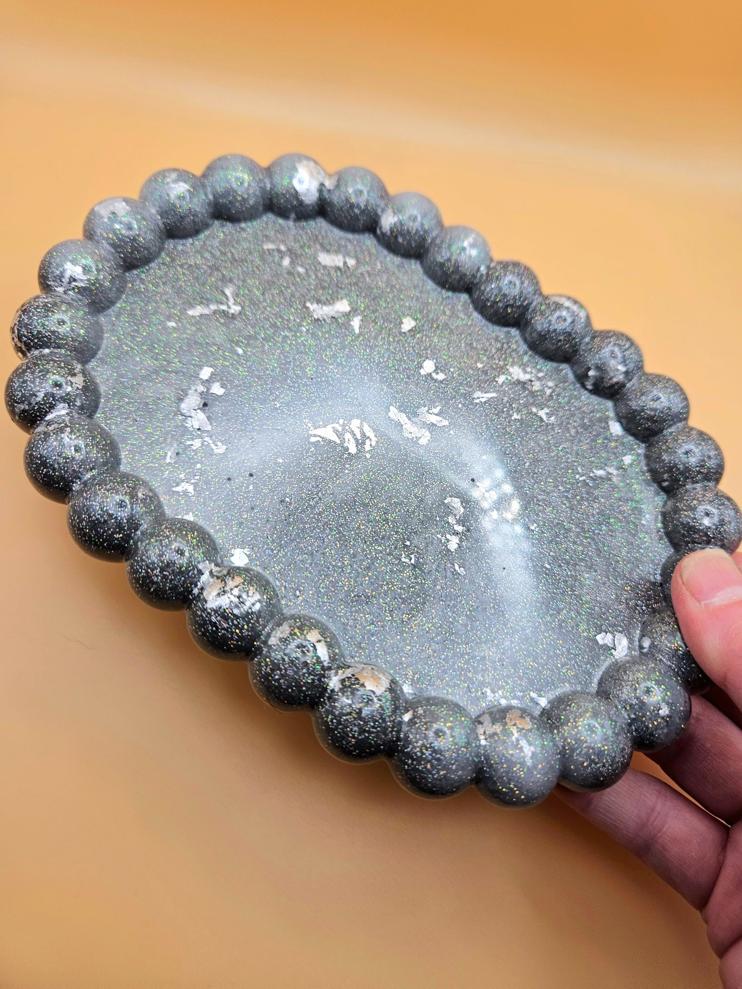 Bubble rim silver tray/ Decorative and stylish home decor resin jewellery tray or trinket dish for bedroom or anywhere in the home to add style.