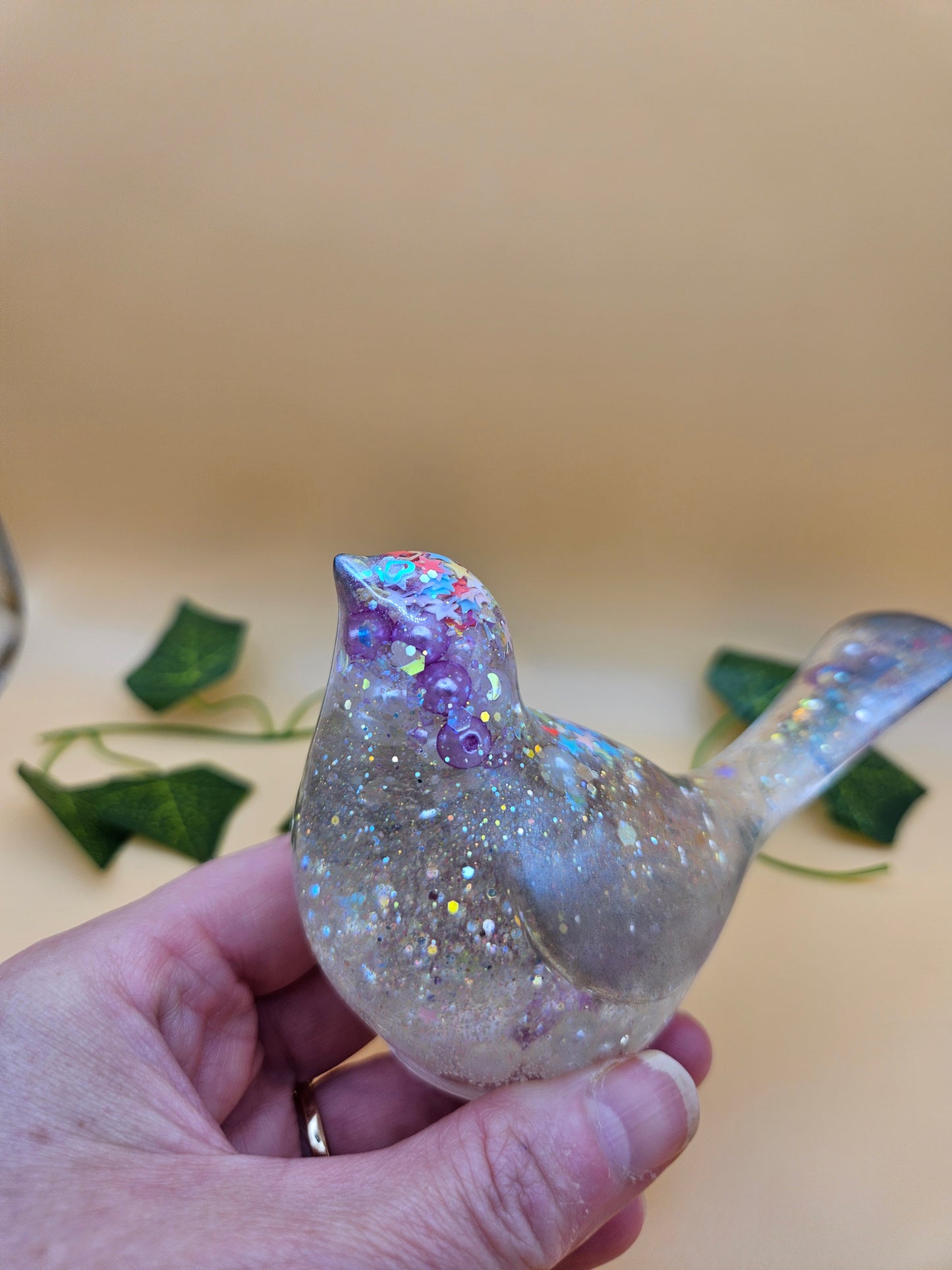 Little bird figurine with pearls/Whimsical home decor/ Charming tabletop bird ornament/ anniversary or birthday gift for wife, partner, sister, daughter,friend.