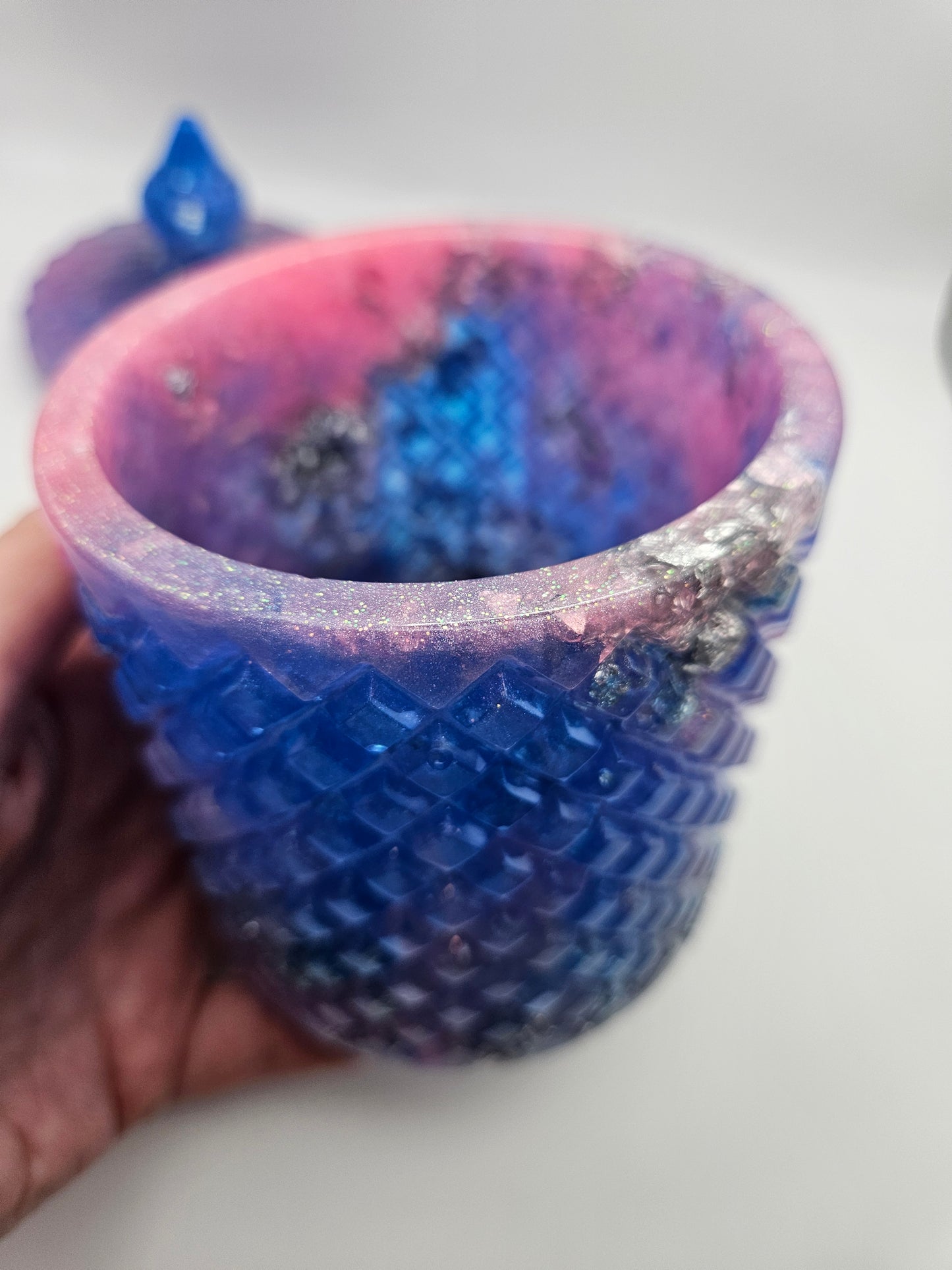 Antique vintage style resin trinket or storage pot/jar/Sparkly pink and blue and  silver marble effect design/ holds jewellery/handcrafted