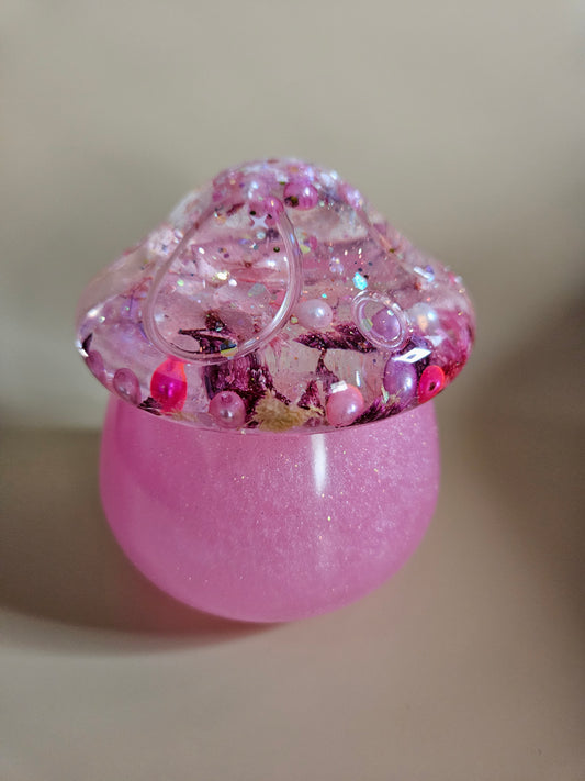 Flower mushroom pot/Storage Pink Resin Trinket Jar/Whimsical Spring Summer Home Decor/Keepsake jewellery storage dish/Nature lover gift