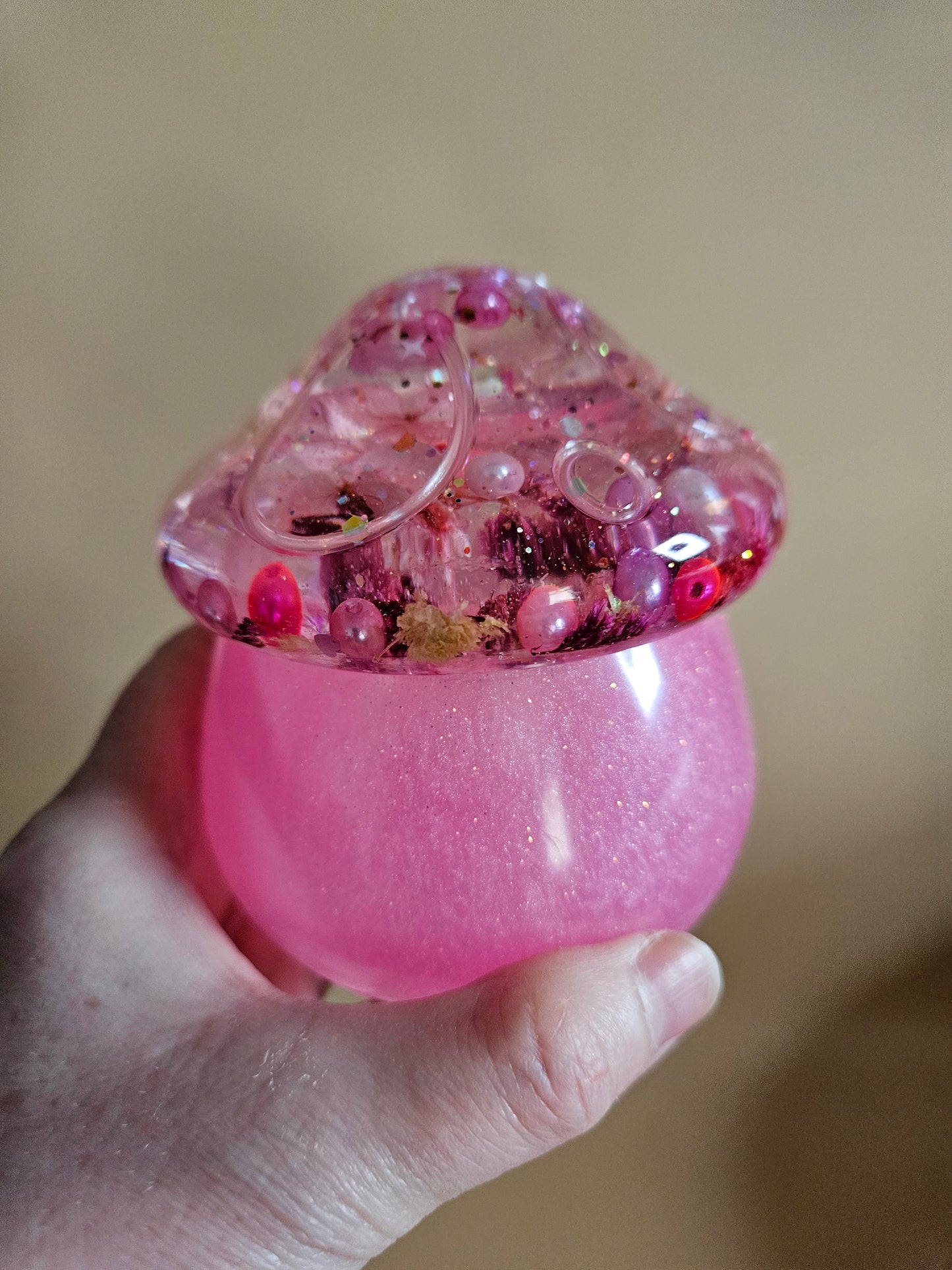 Flower mushroom pot/Storage Pink Resin Trinket Jar/Whimsical Spring Summer Home Decor/Keepsake jewellery storage dish/Nature lover gift