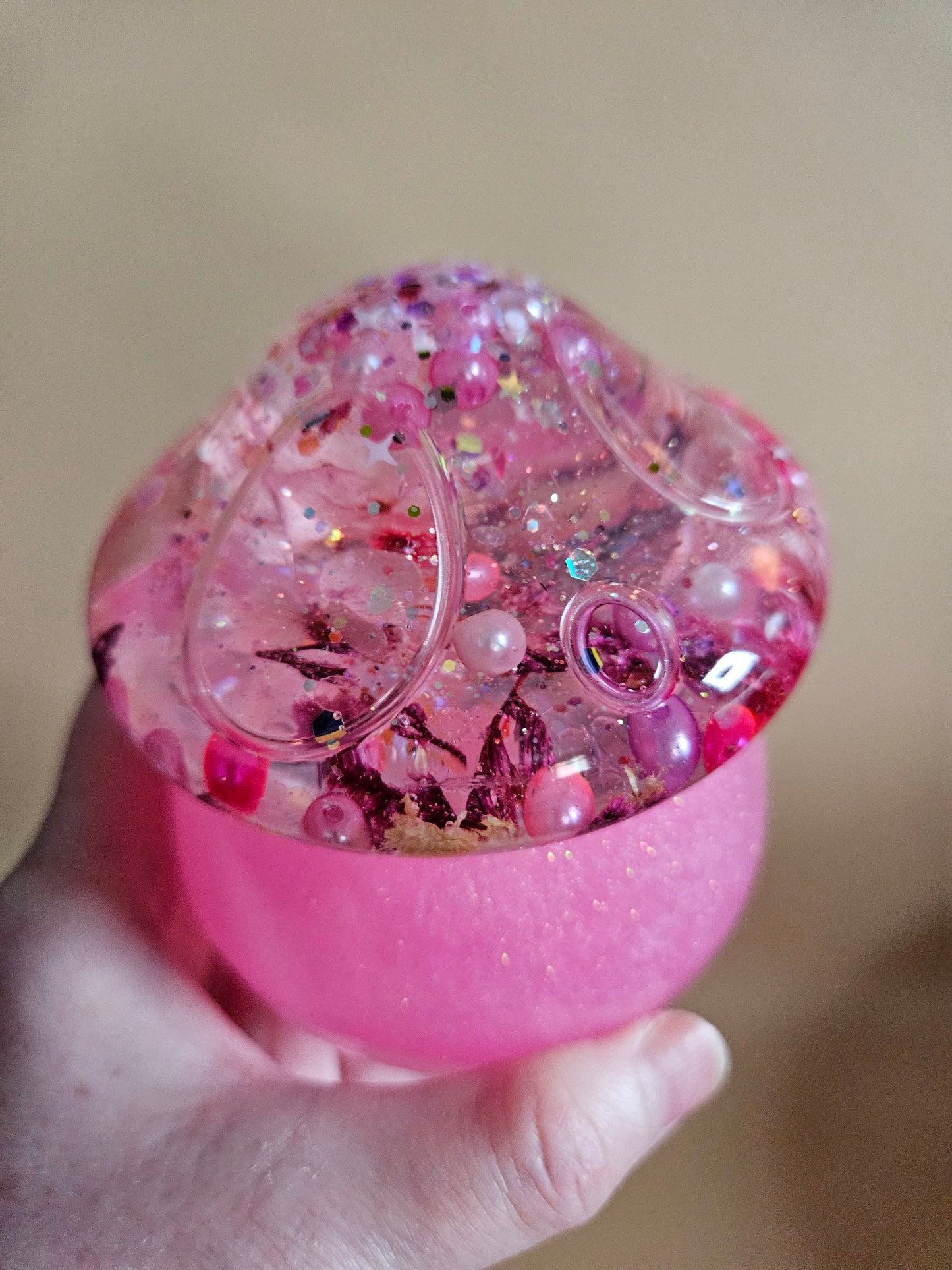 Flower mushroom pot/Storage Pink Resin Trinket Jar/Whimsical Spring Summer Home Decor/Keepsake jewellery storage dish/Nature lover gift