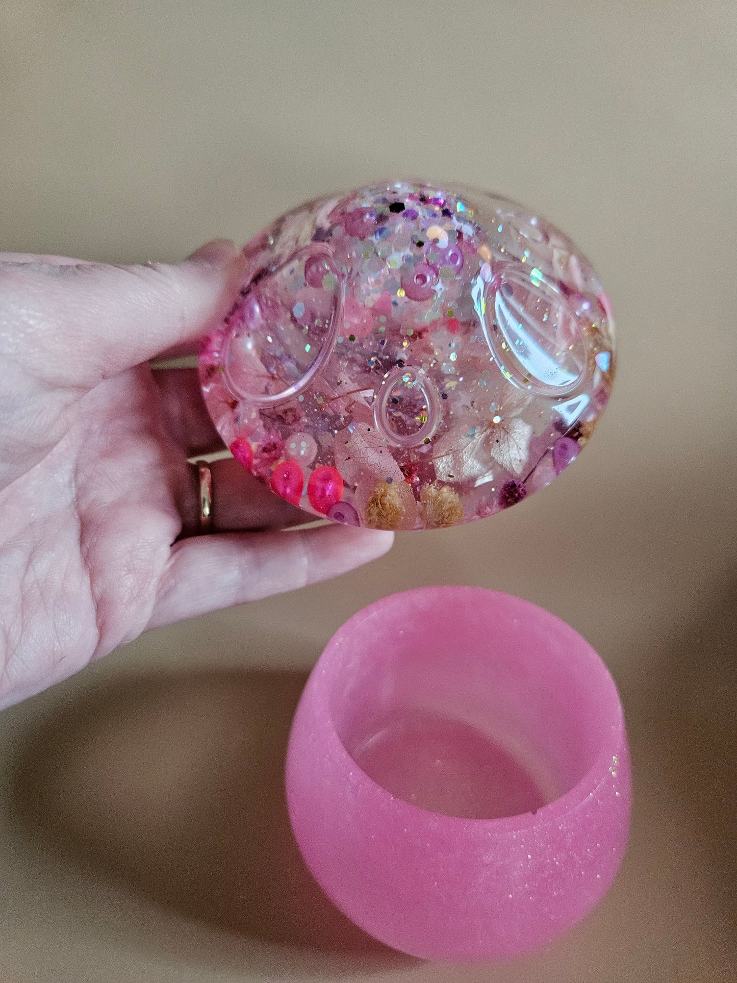 Flower mushroom pot/Storage Pink Resin Trinket Jar/Whimsical Spring Summer Home Decor/Keepsake jewellery storage dish/Nature lover gift