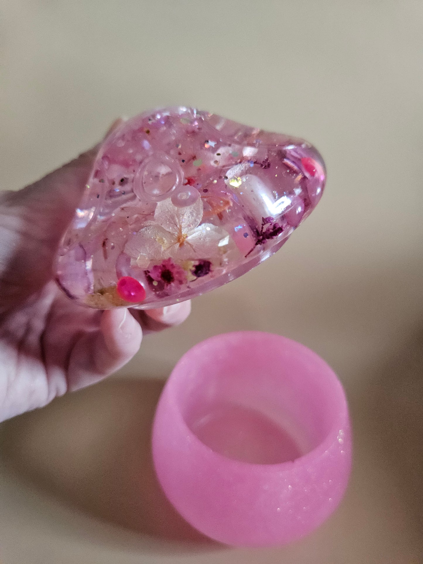 Flower mushroom pot/Storage Pink Resin Trinket Jar/Whimsical Spring Summer Home Decor/Keepsake jewellery storage dish/Nature lover gift