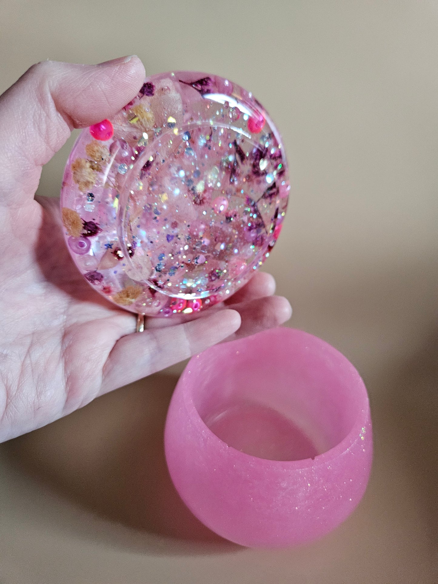 Flower mushroom pot/Storage Pink Resin Trinket Jar/Whimsical Spring Summer Home Decor/Keepsake jewellery storage dish/Nature lover gift