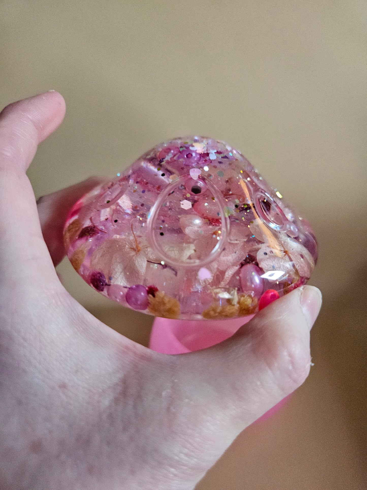 Flower mushroom pot/Storage Pink Resin Trinket Jar/Whimsical Spring Summer Home Decor/Keepsake jewellery storage dish/Nature lover gift