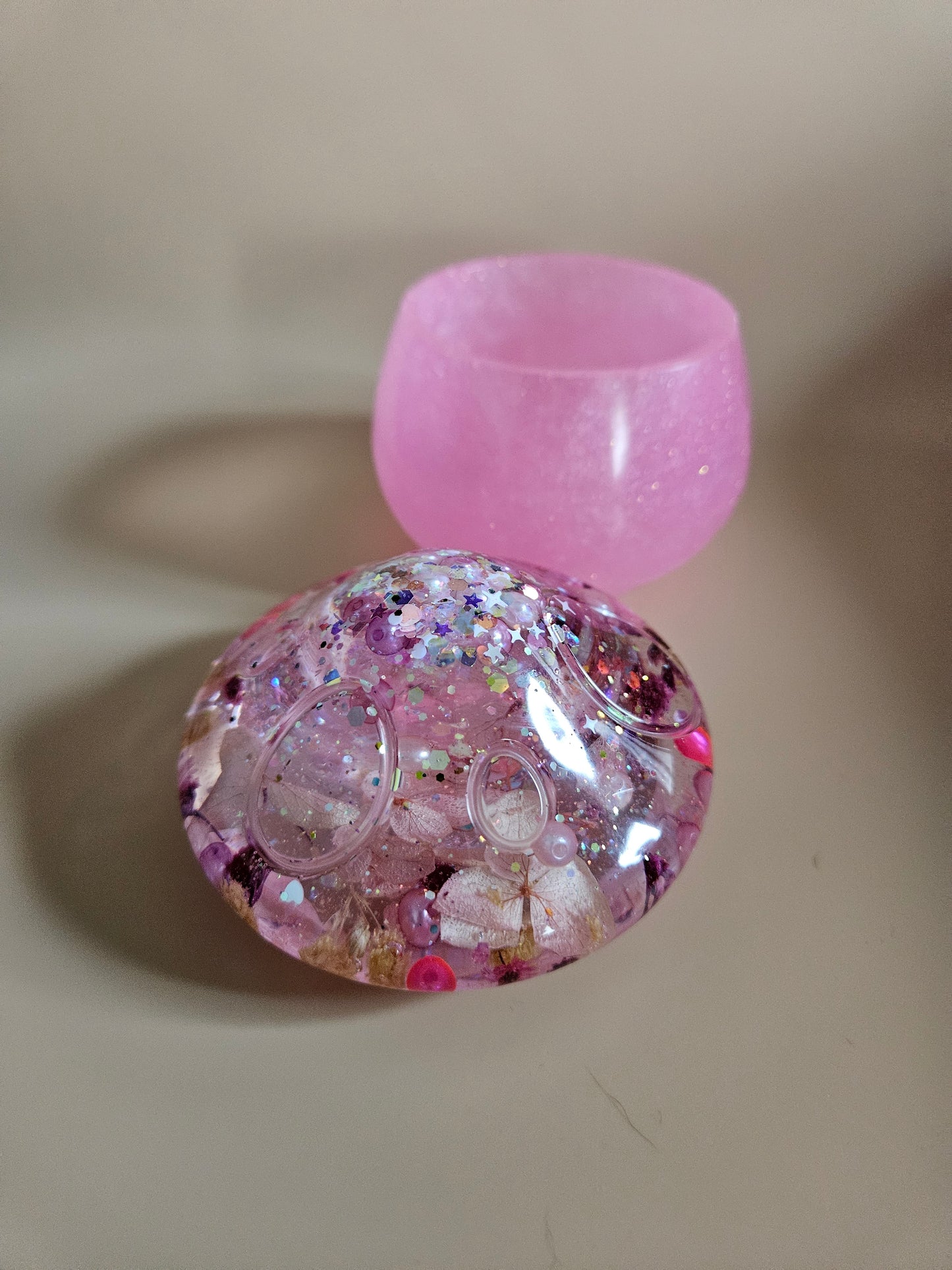 Flower mushroom pot/Storage Pink Resin Trinket Jar/Whimsical Spring Summer Home Decor/Keepsake jewellery storage dish/Nature lover gift