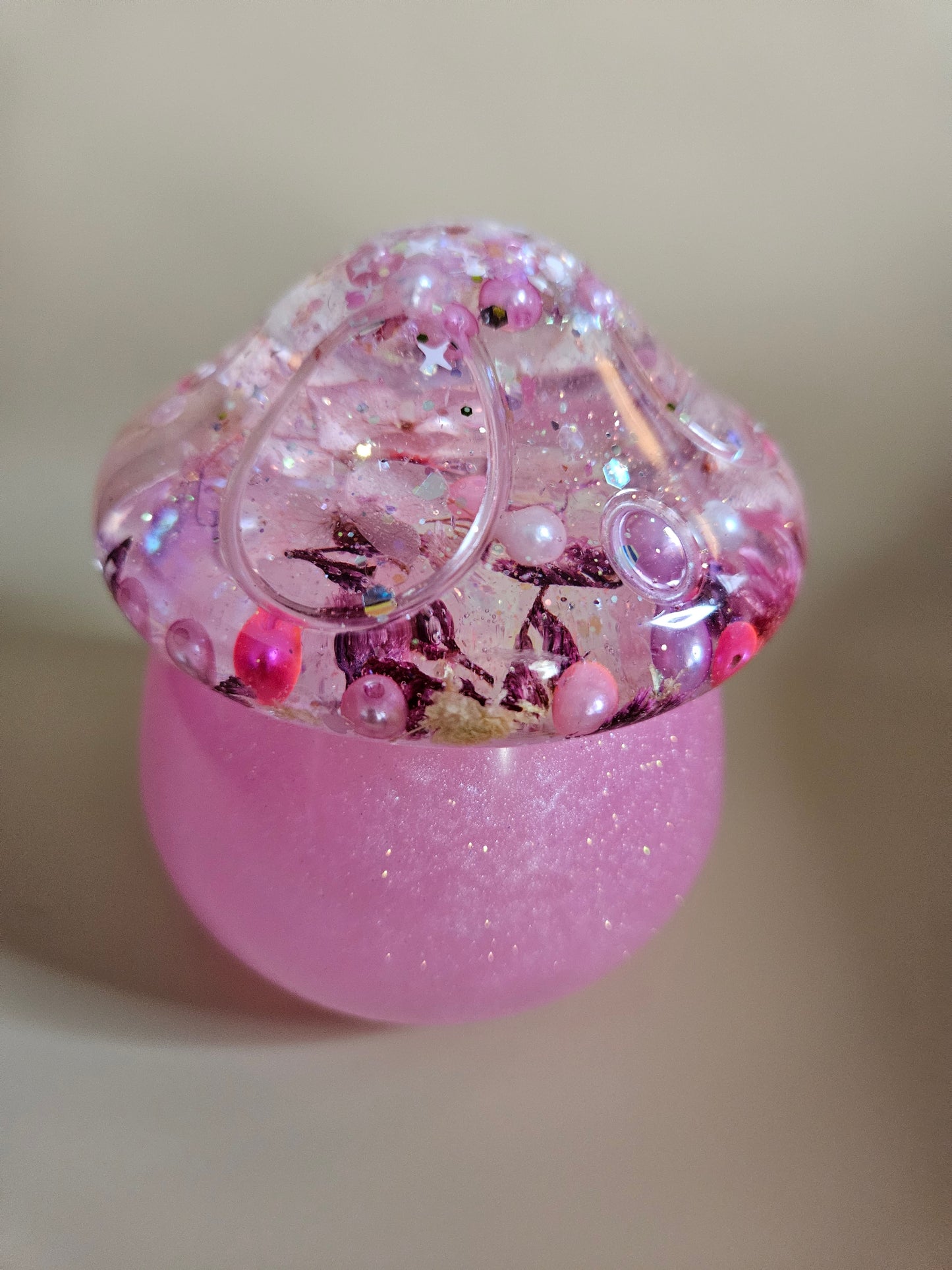 Flower mushroom pot/Storage Pink Resin Trinket Jar/Whimsical Spring Summer Home Decor/Keepsake jewellery storage dish/Nature lover gift