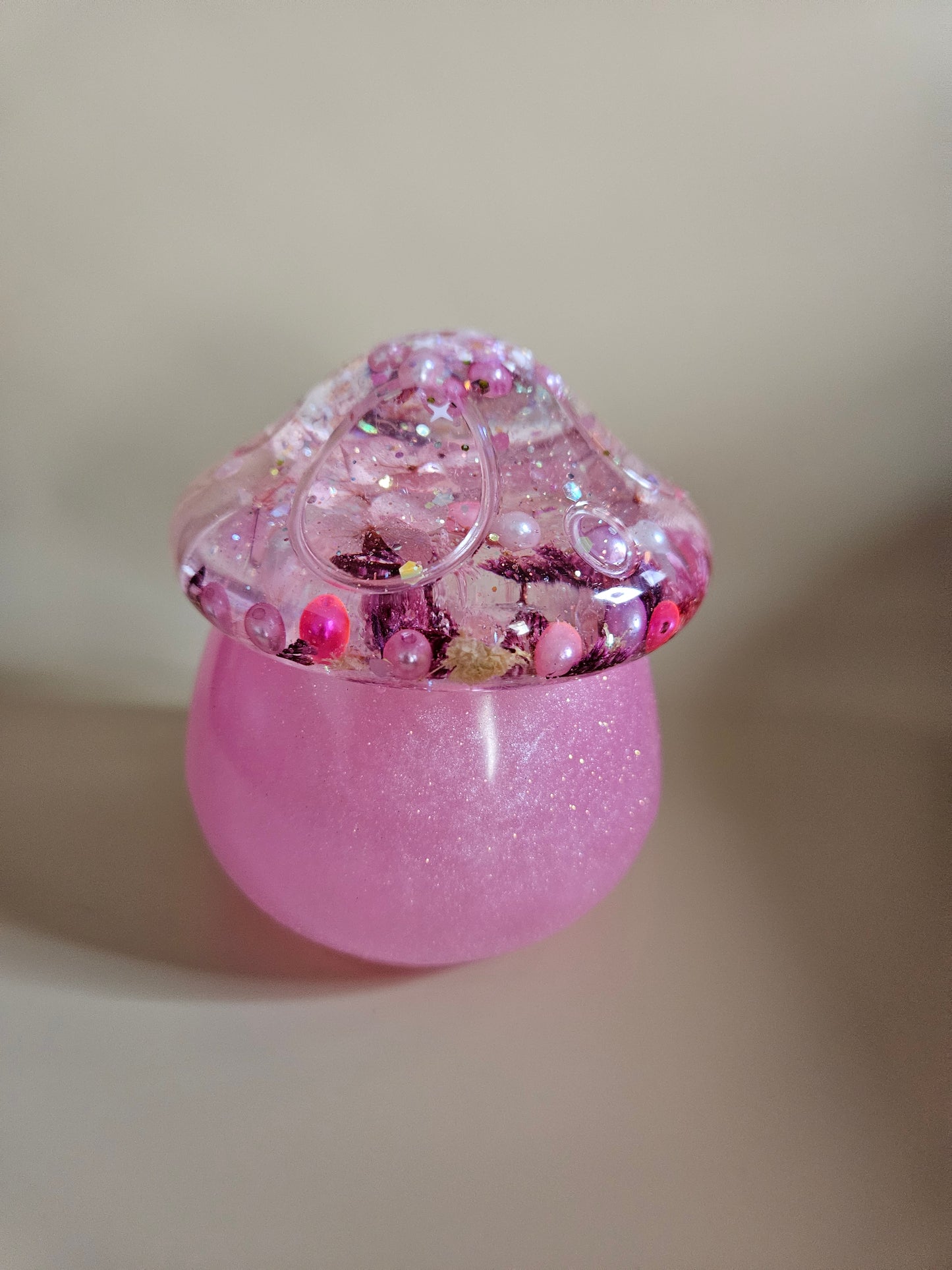 Flower mushroom pot/Storage Pink Resin Trinket Jar/Whimsical Spring Summer Home Decor/Keepsake jewellery storage dish/Nature lover gift
