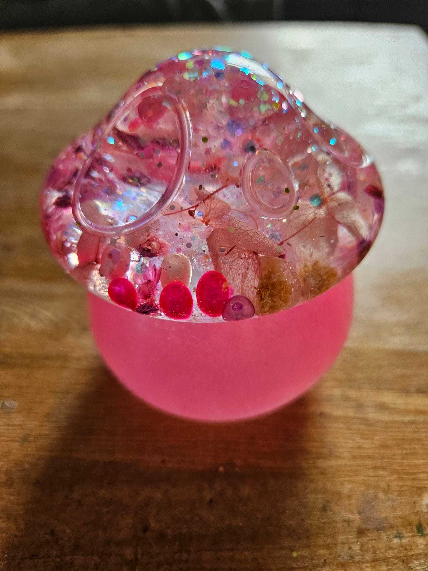 Flower mushroom pot/Storage Pink Resin Trinket Jar/Whimsical Spring Summer Home Decor/Keepsake jewellery storage dish/Nature lover gift