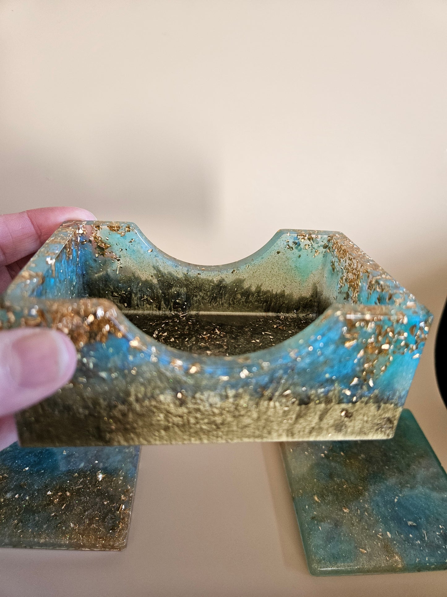 Resin Coaster Set of five with Stand/Turquoise and gold stylish colourful /Home Decor/Unique gift for Mother's Day, Colourful Anniversary