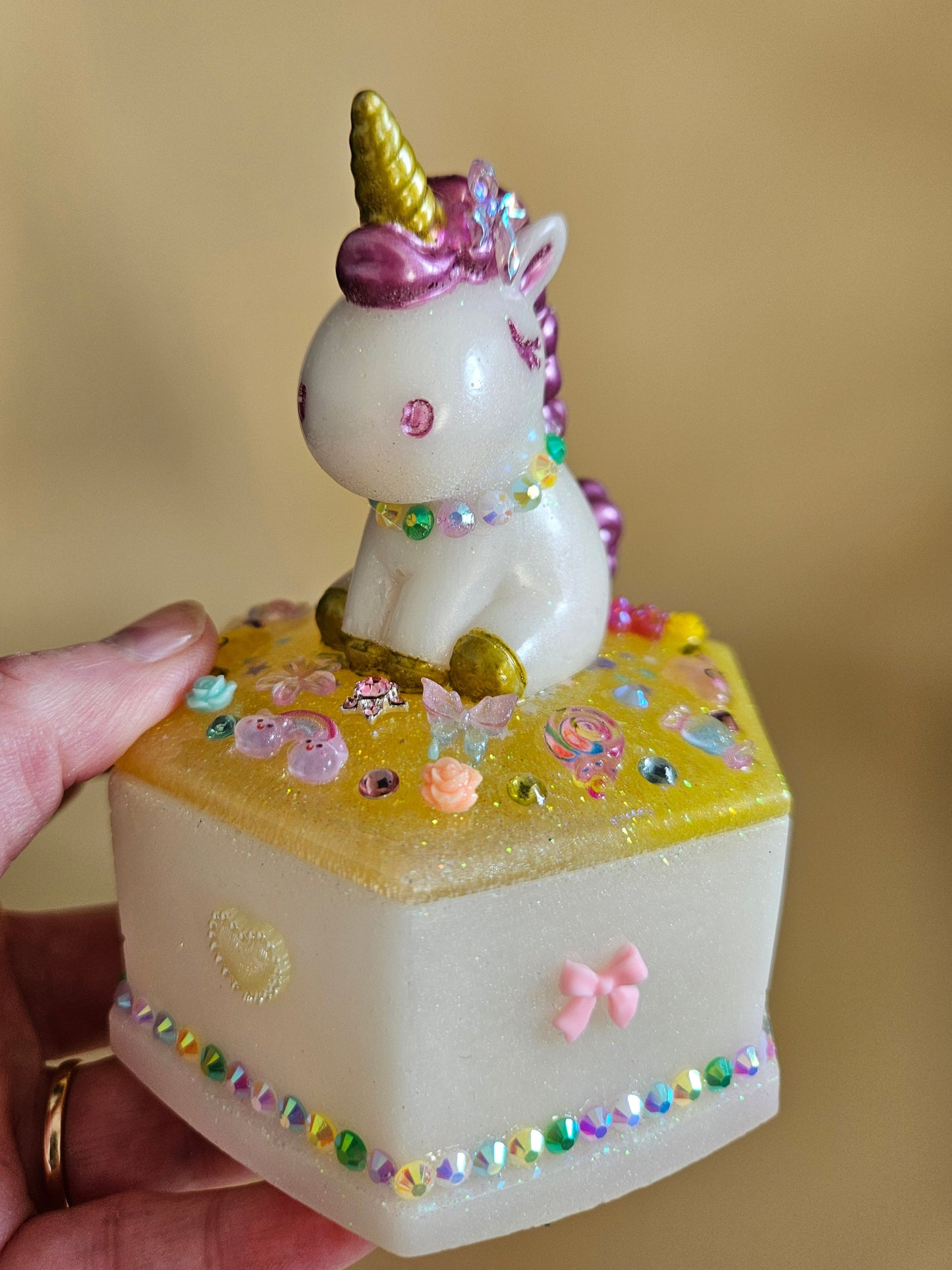 Unicorn jewellery box/Handcrafted Keepsake box for Baby First Curl /Tooth /Whimsy Home Decor/ Pastel Coloured Jewellery box with Sparkles/ Magical Birthday Gift