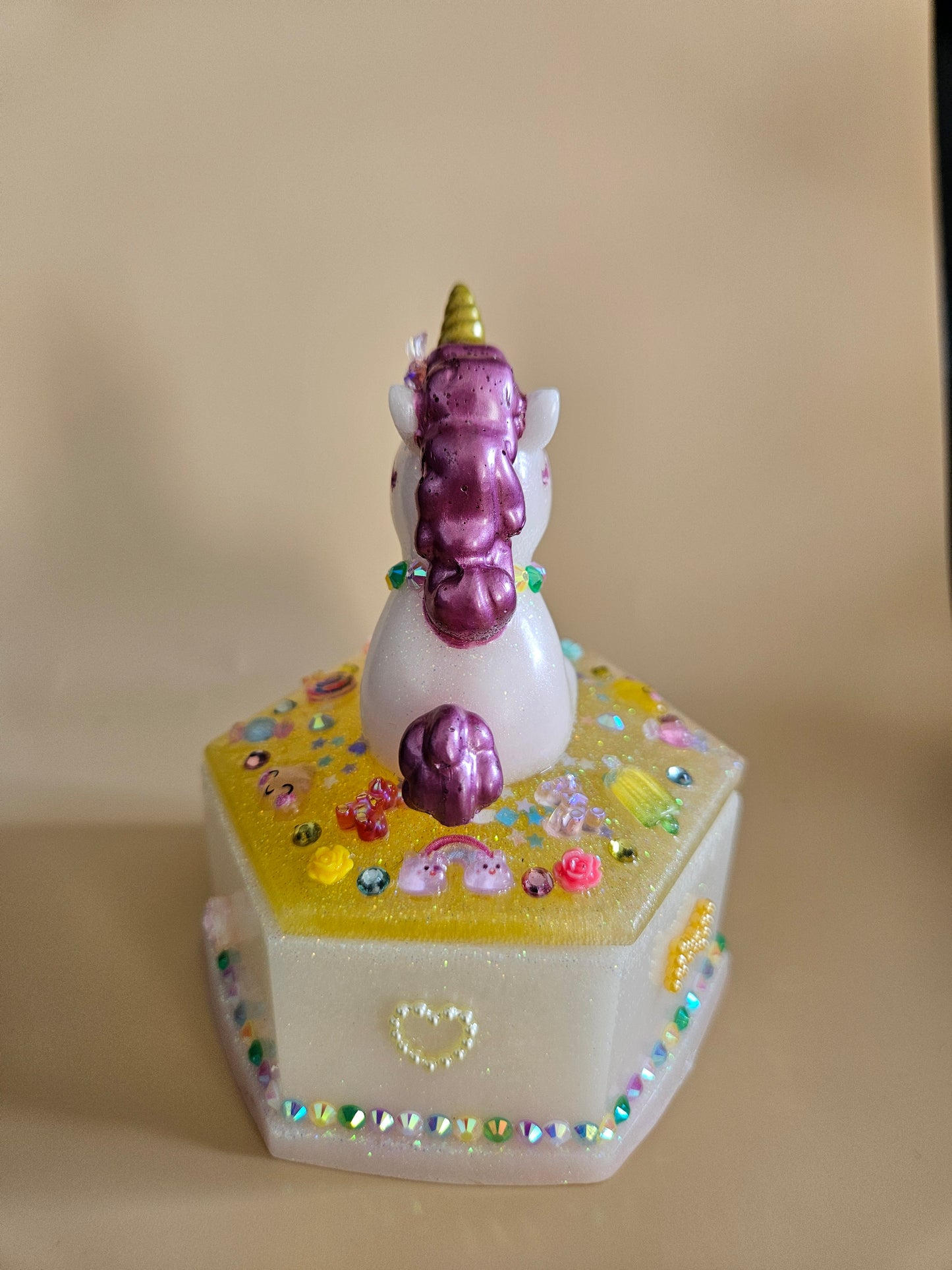 Unicorn jewellery box/Handcrafted Keepsake box for Baby First Curl /Tooth /Whimsy Home Decor/ Pastel Coloured Jewellery box with Sparkles/ Magical Birthday Gift