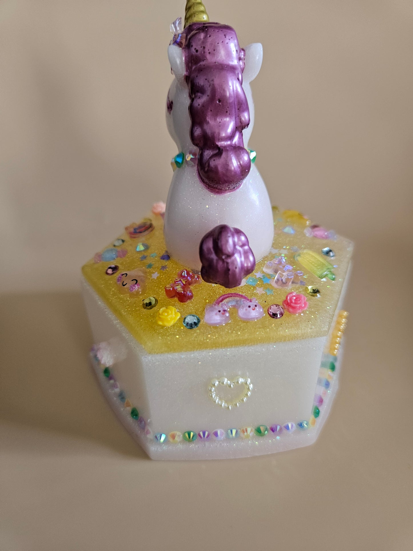 Unicorn jewellery box/Handcrafted Keepsake box for Baby First Curl /Tooth /Whimsy Home Decor/ Pastel Coloured Jewellery box with Sparkles/ Magical Birthday Gift