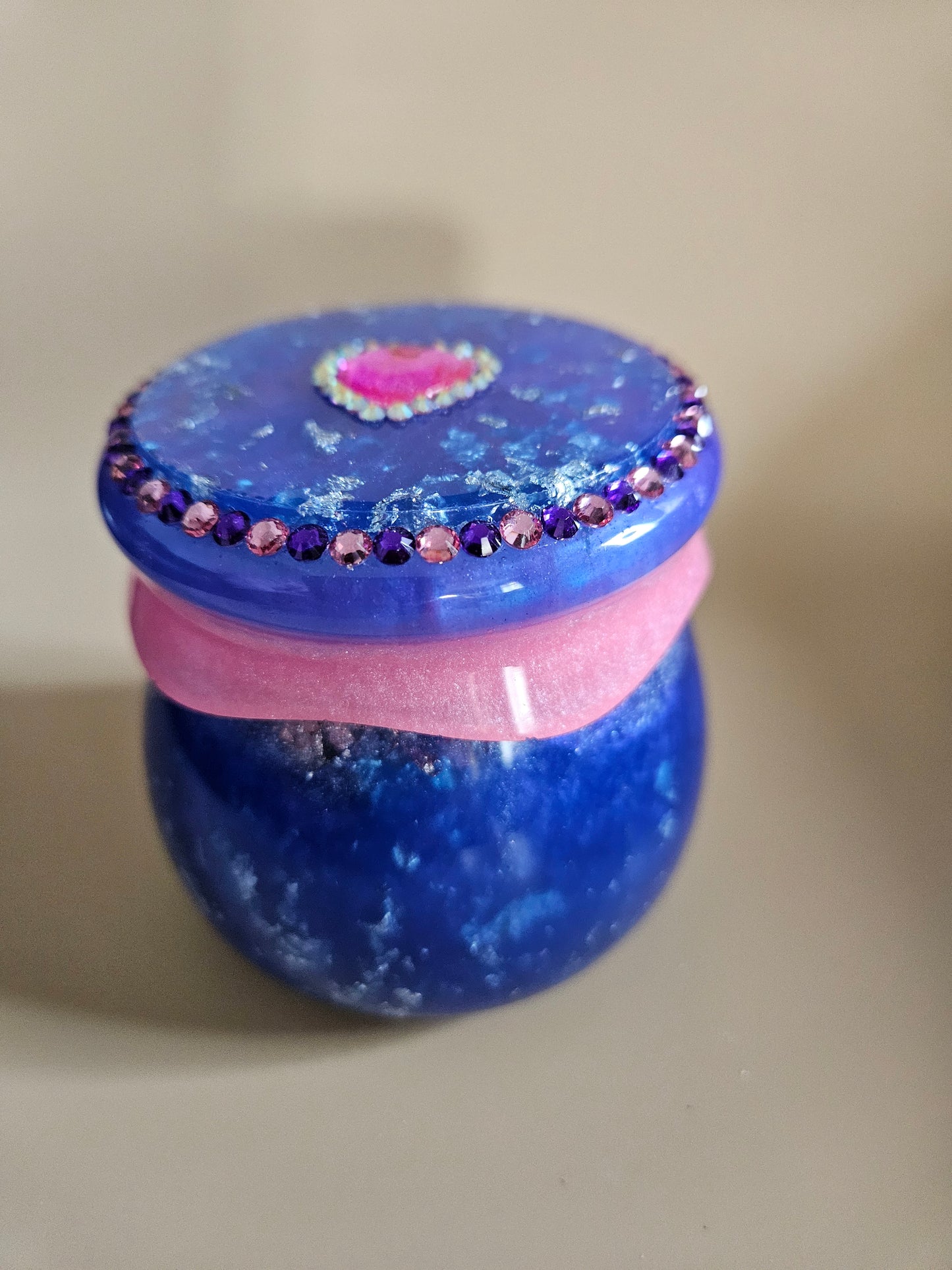 Rhinestone Resin Trinket keepsake Jar/Purple Pink Marble effect jewellery pot/ Stylish Home Decor Accessories/ Birthday gift wife girlfriend