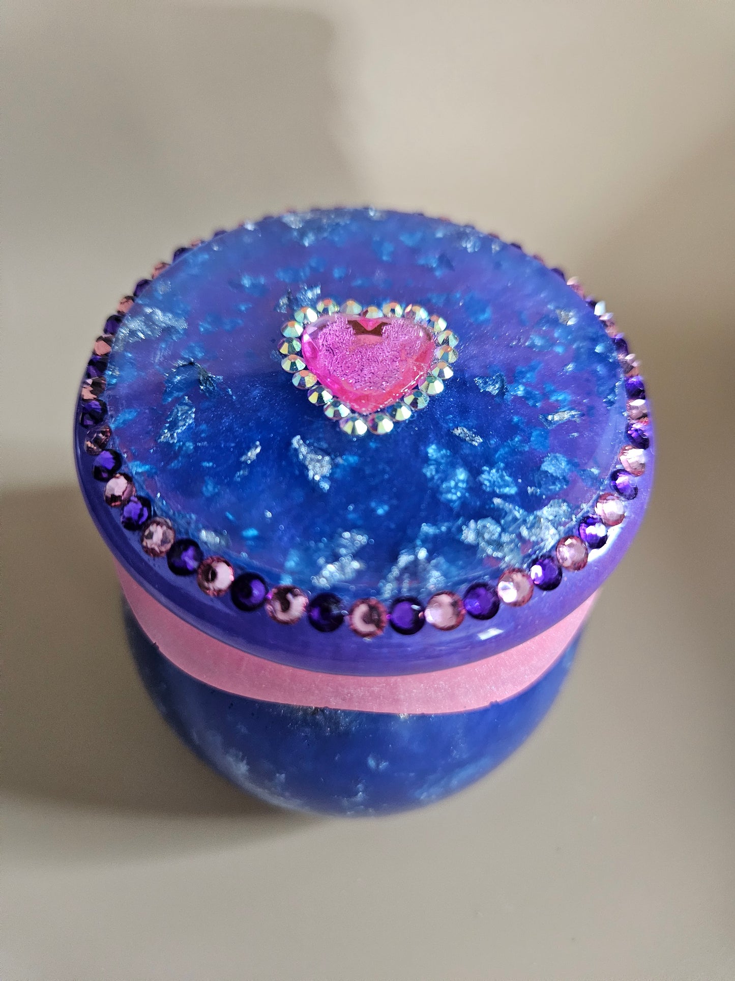 Rhinestone Resin Trinket keepsake Jar/Purple Pink Marble effect jewellery pot/ Stylish Home Decor Accessories/ Birthday gift wife girlfriend