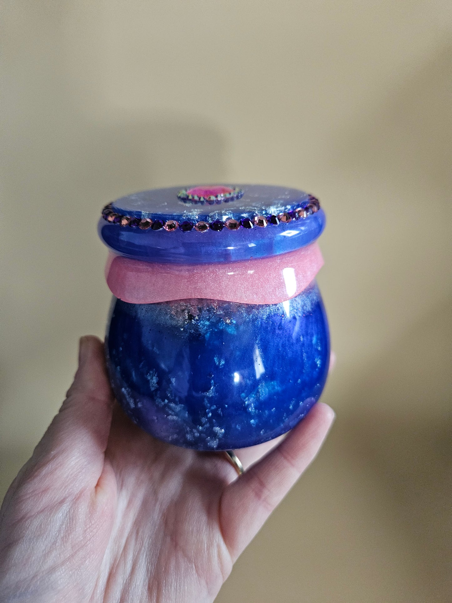 Rhinestone Resin Trinket keepsake Jar/Purple Pink Marble effect jewellery pot/ Stylish Home Decor Accessories/ Birthday gift wife girlfriend