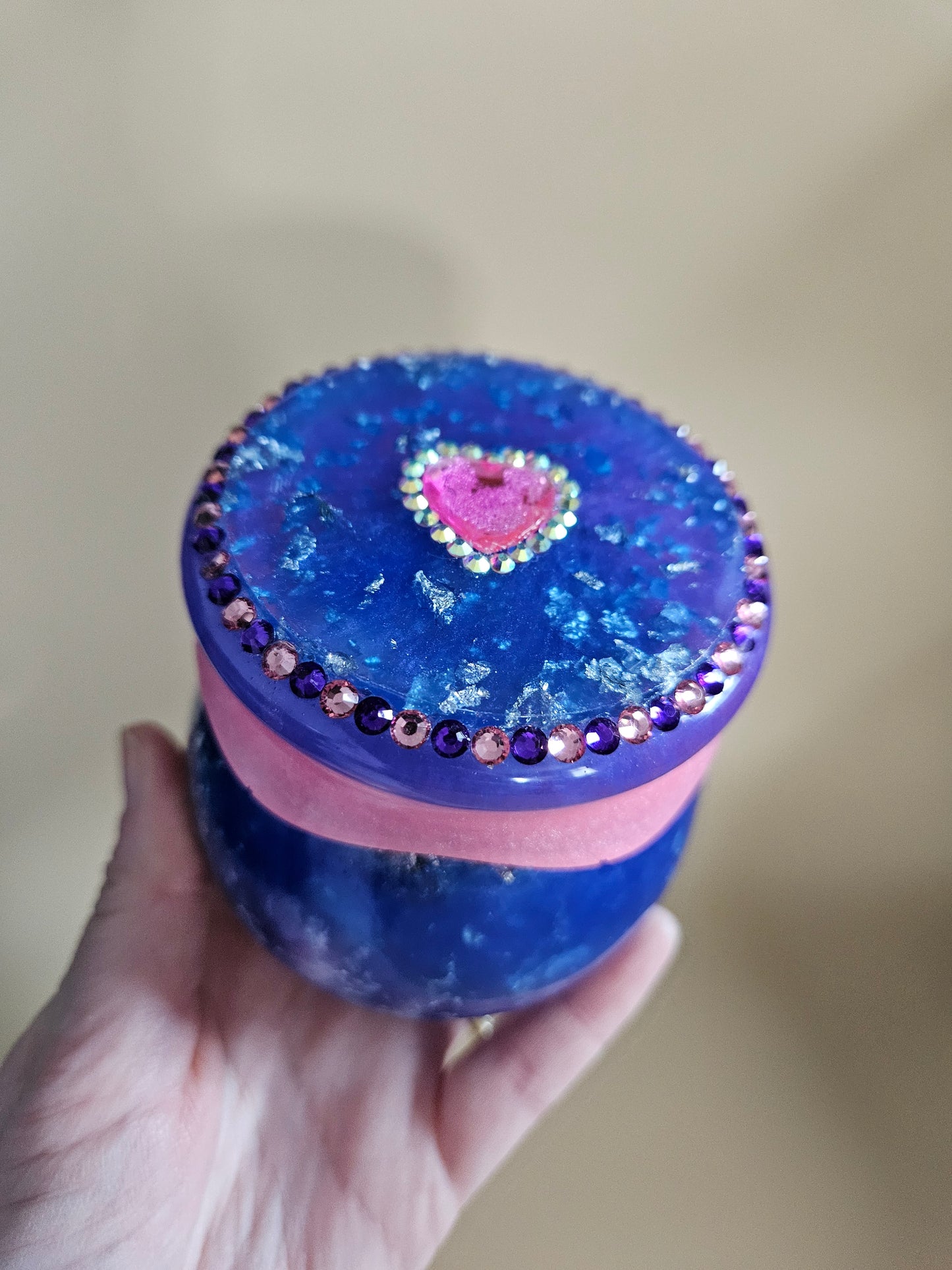 Rhinestone Resin Trinket keepsake Jar/Purple Pink Marble effect jewellery pot/ Stylish Home Decor Accessories/ Birthday gift wife girlfriend