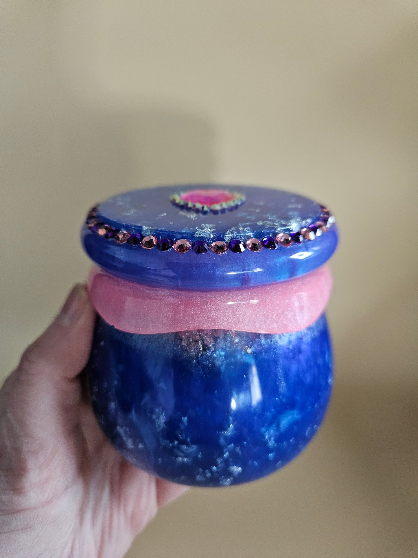 Rhinestone Resin Trinket keepsake Jar/Purple Pink Marble effect jewellery pot/ Stylish Home Decor Accessories/ Birthday gift wife girlfriend