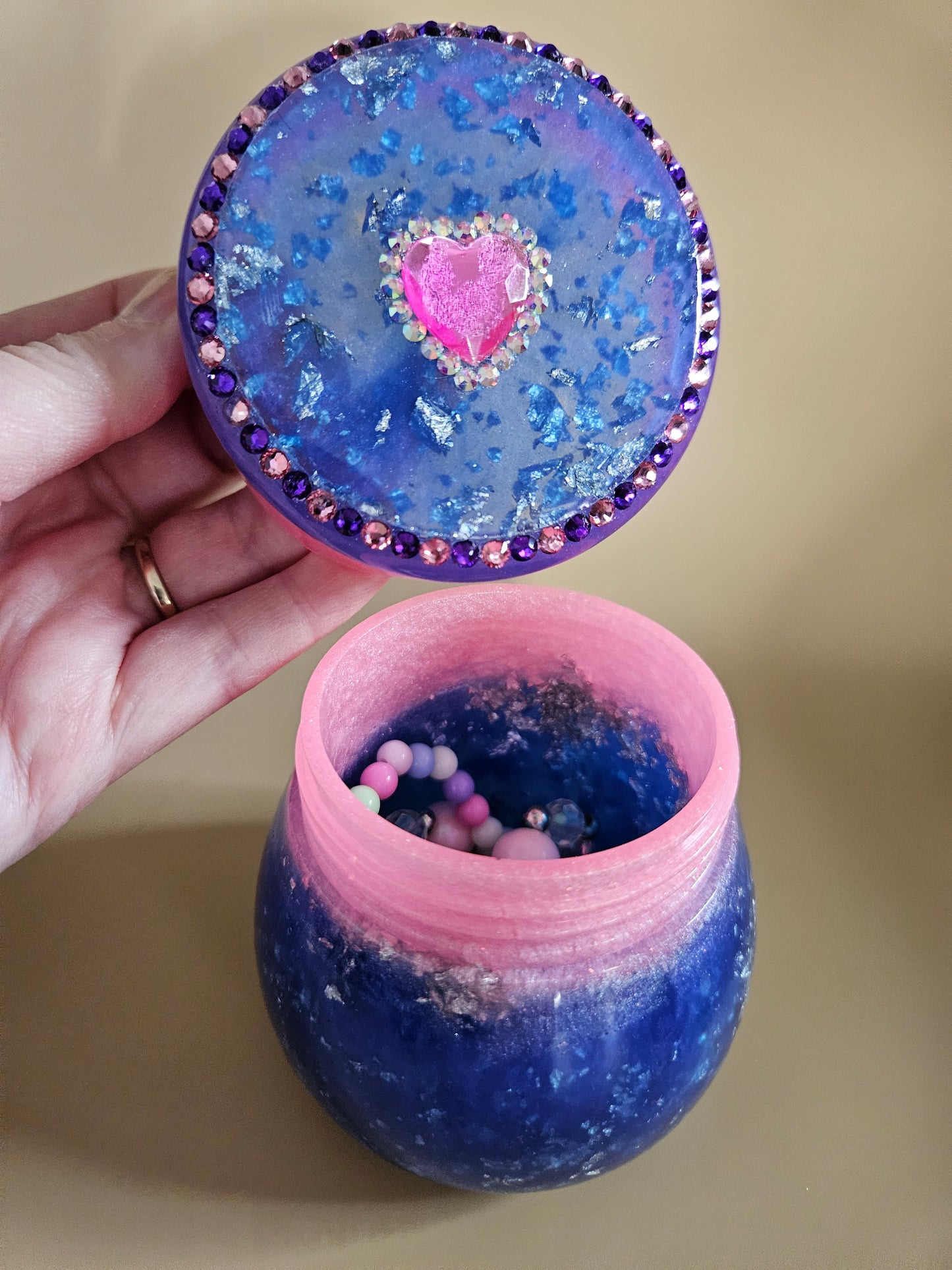 Rhinestone Resin Trinket keepsake Jar/Purple Pink Marble effect jewellery pot/ Stylish Home Decor Accessories/ Birthday gift wife girlfriend