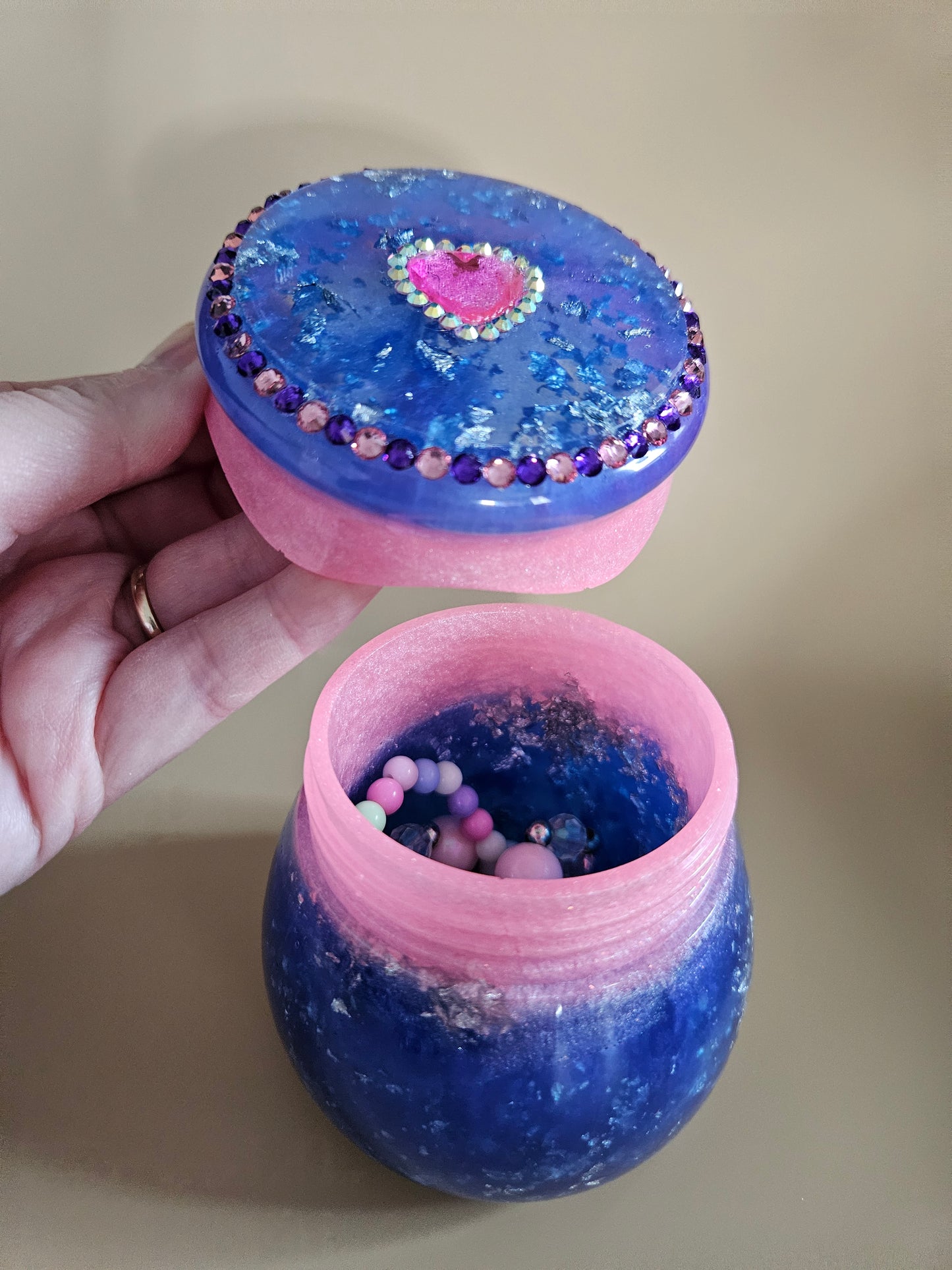 Rhinestone Resin Trinket keepsake Jar/Purple Pink Marble effect jewellery pot/ Stylish Home Decor Accessories/ Birthday gift wife girlfriend