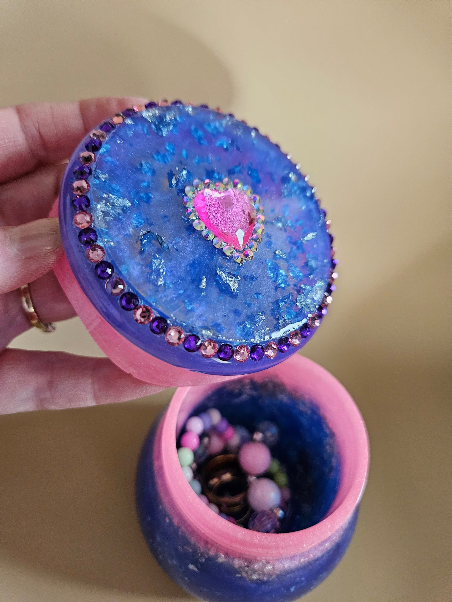Rhinestone Resin Trinket keepsake Jar/Purple Pink Marble effect jewellery pot/ Stylish Home Decor Accessories/ Birthday gift wife girlfriend