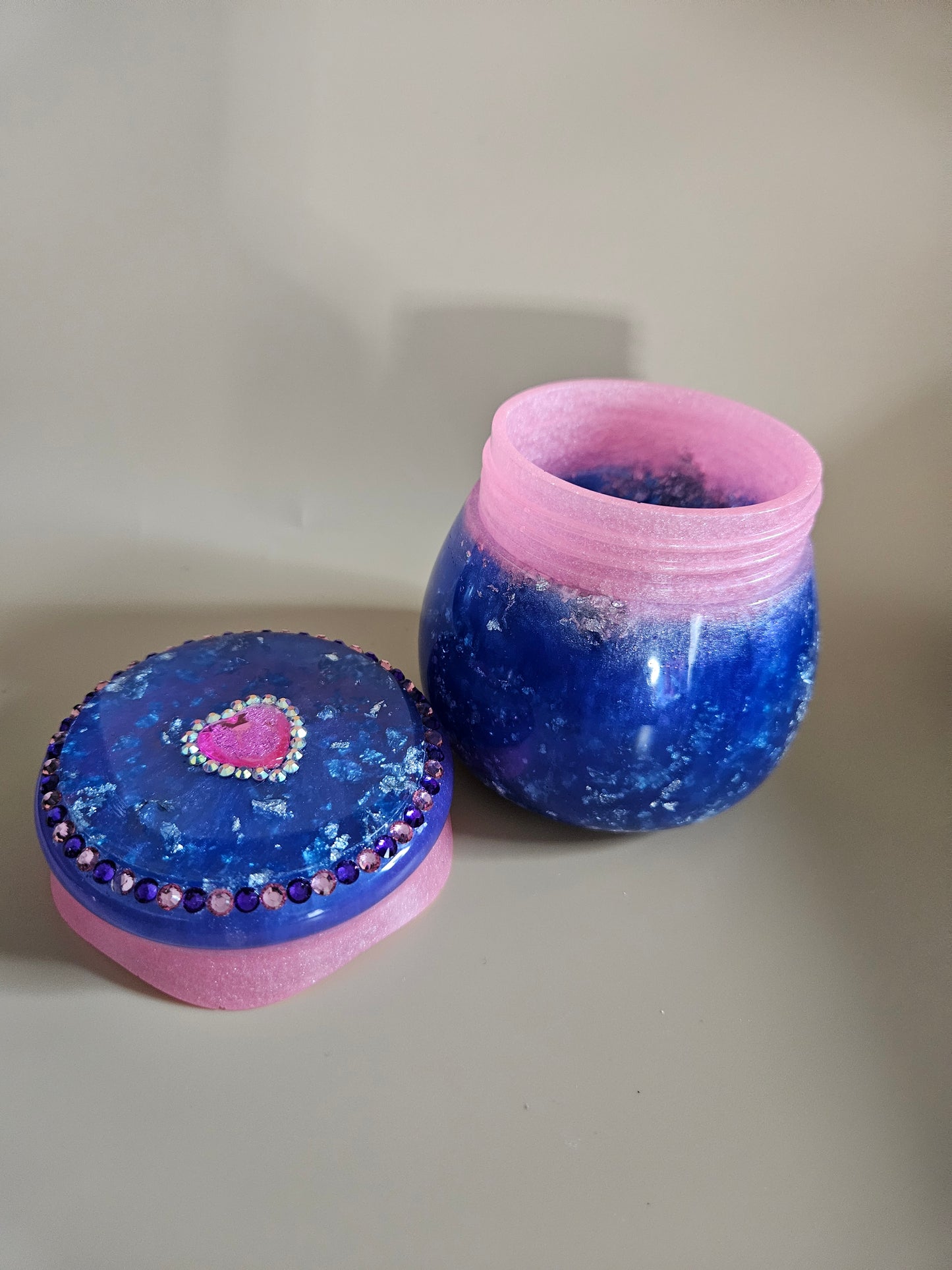 Rhinestone Resin Trinket keepsake Jar/Purple Pink Marble effect jewellery pot/ Stylish Home Decor Accessories/ Birthday gift wife girlfriend