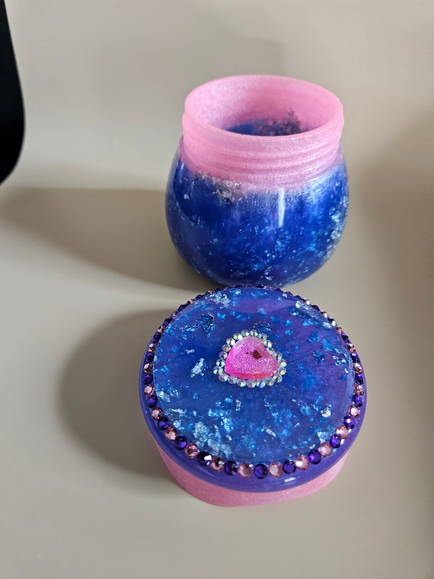 Rhinestone Resin Trinket keepsake Jar/Purple Pink Marble effect jewellery pot/ Stylish Home Decor Accessories/ Birthday gift wife girlfriend