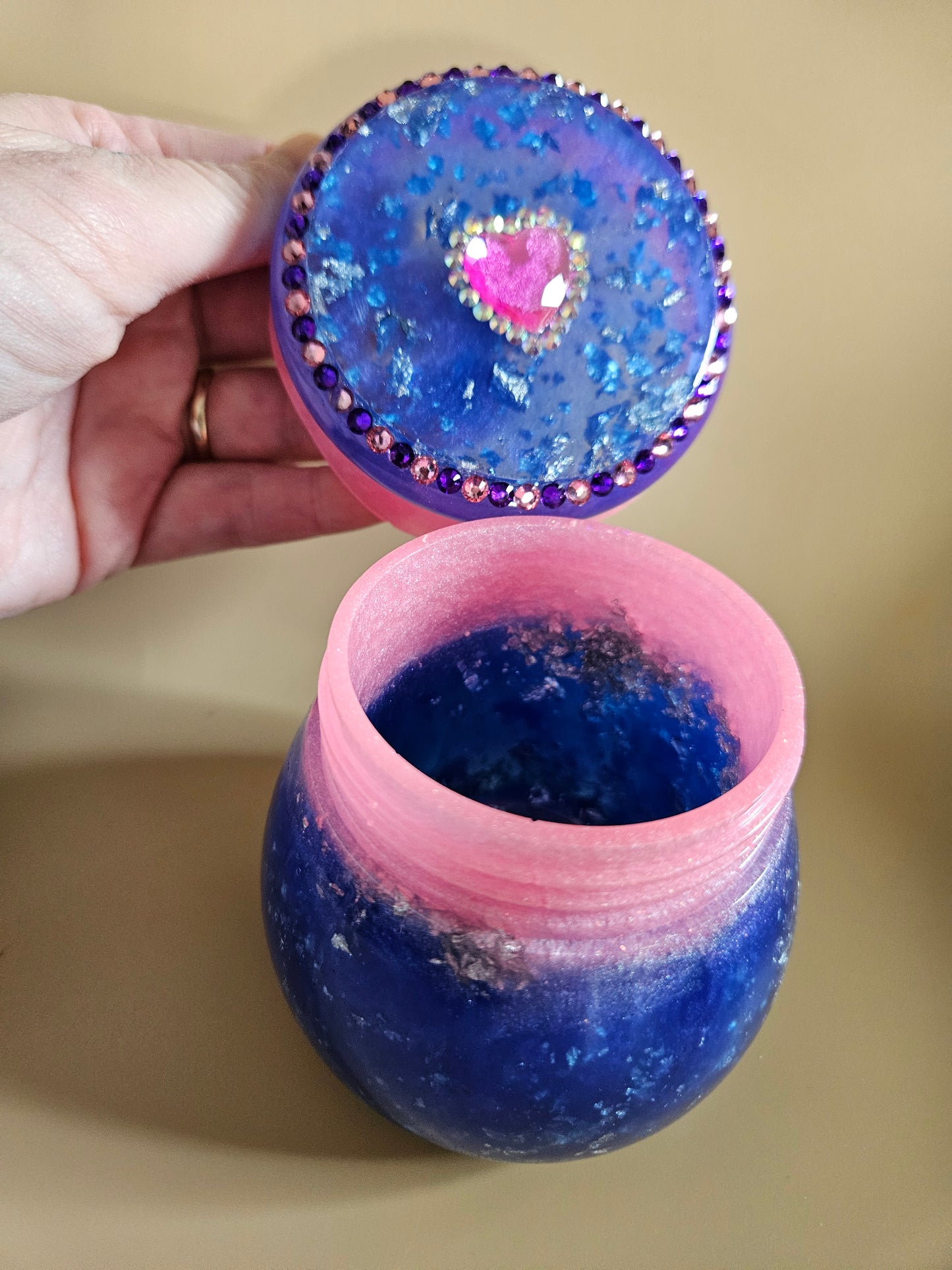 Rhinestone Resin Trinket keepsake Jar/Purple Pink Marble effect jewellery pot/ Stylish Home Decor Accessories/ Birthday gift wife girlfriend