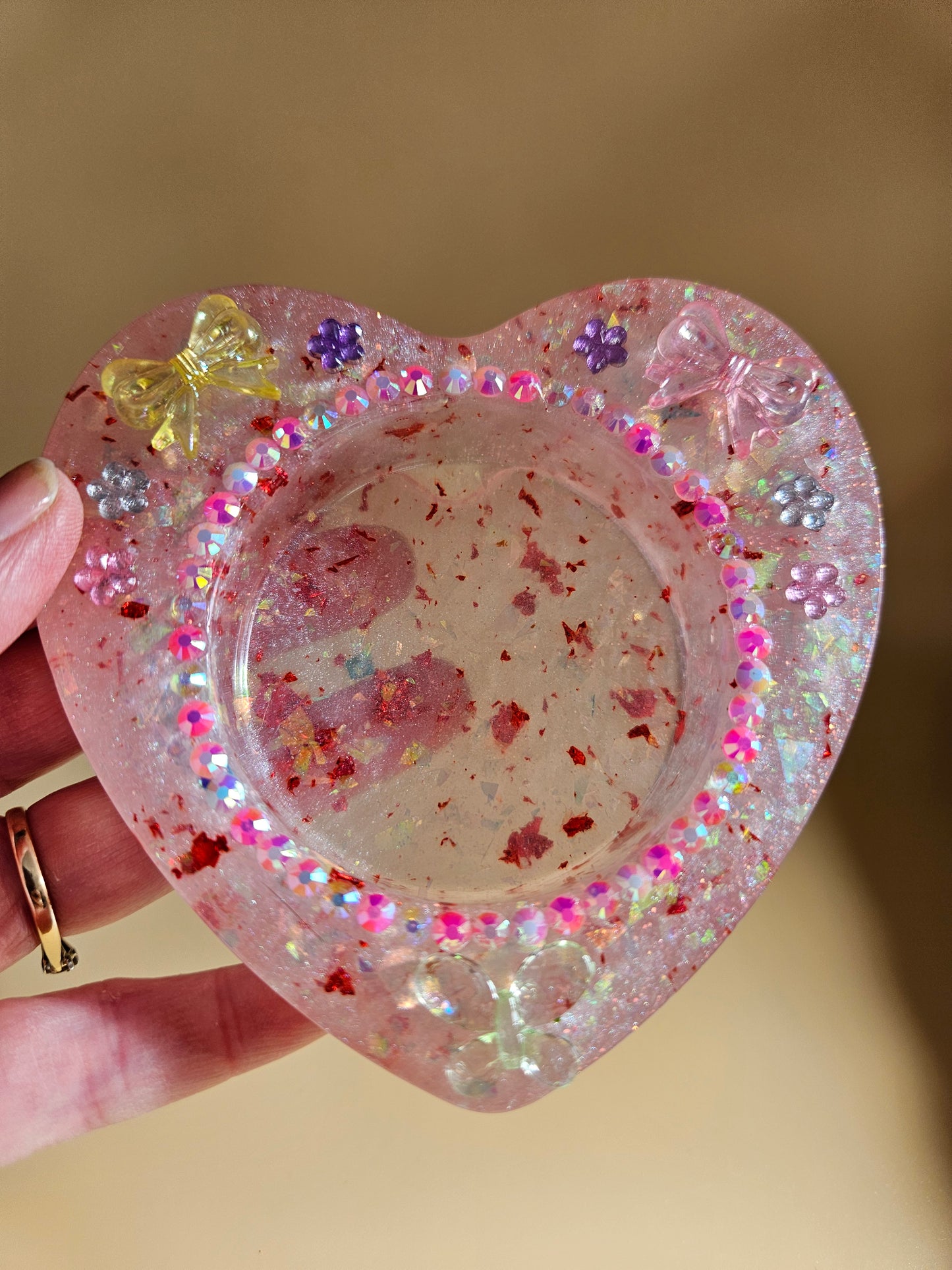 Pink Sparkly T-Light Holders or Ring Dishes/Resin and rhinestone trinket dishes/ whimsical home decor/ new home or birthday gift
