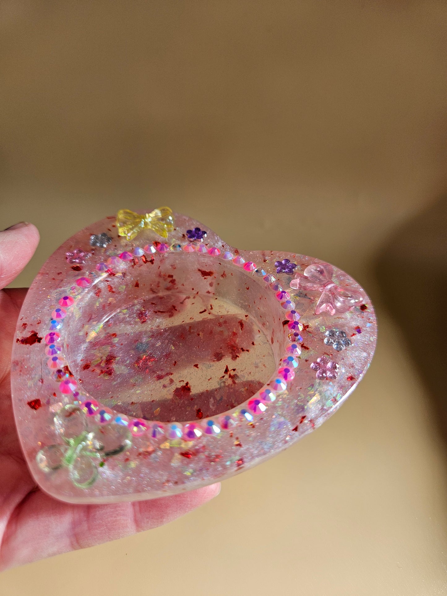Pink Sparkly T-Light Holders or Ring Dishes/Resin and rhinestone trinket dishes/ whimsical home decor/ new home or birthday gift