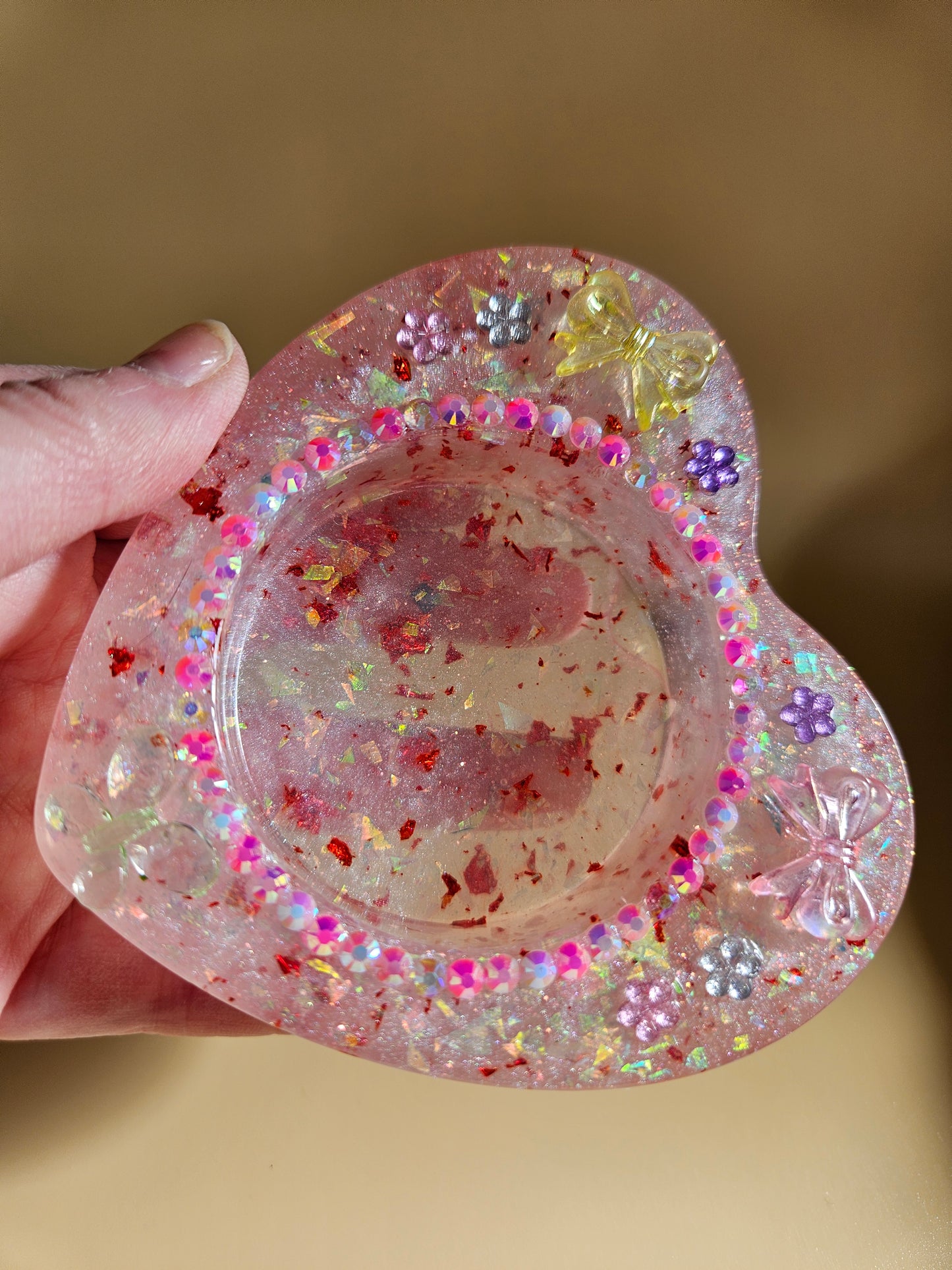 Pink Sparkly T-Light Holders or Ring Dishes/Resin and rhinestone trinket dishes/ whimsical home decor/ new home or birthday gift