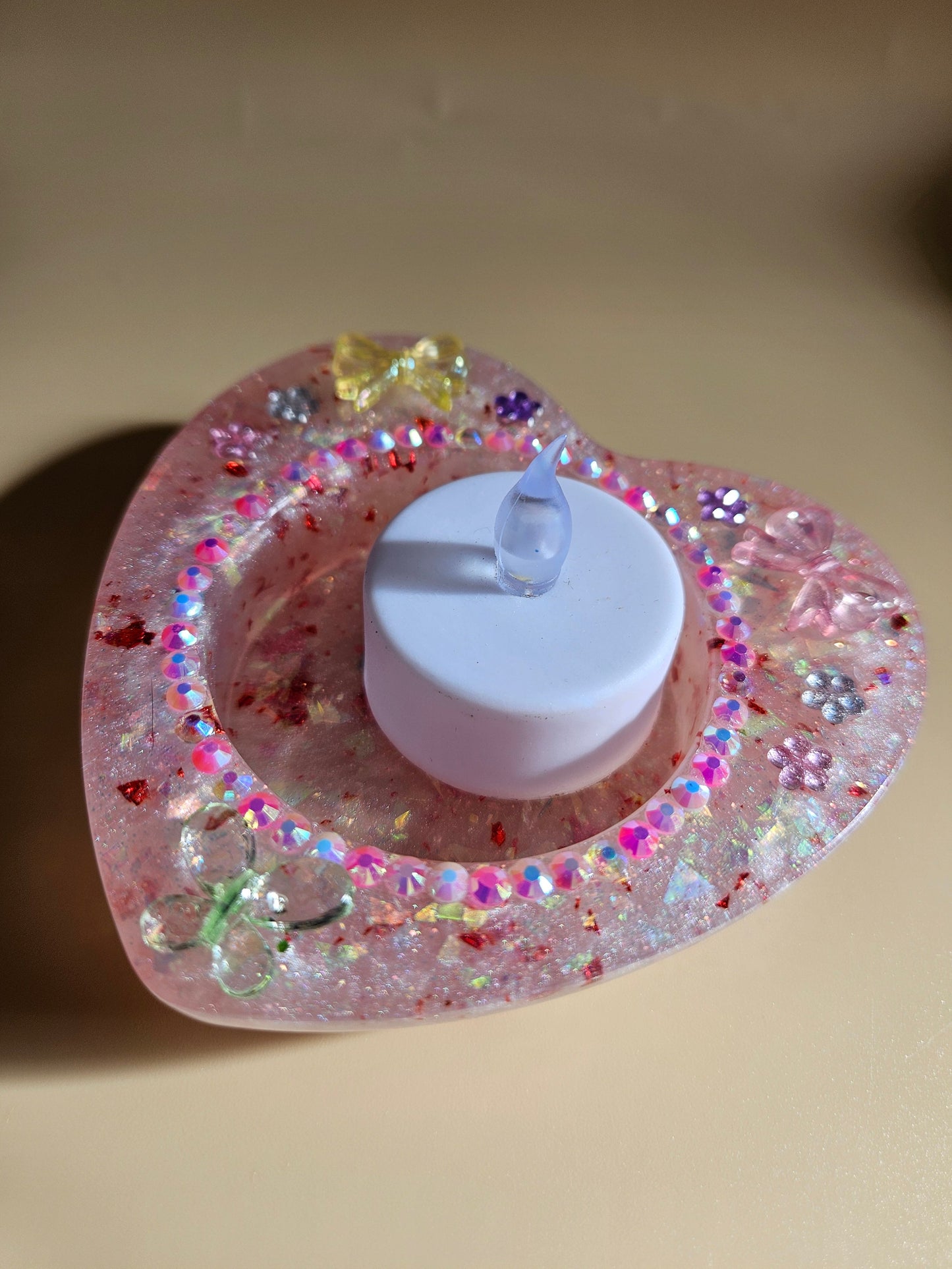 Pink Sparkly T-Light Holders or Ring Dishes/Resin and rhinestone trinket dishes/ whimsical home decor/ new home or birthday gift