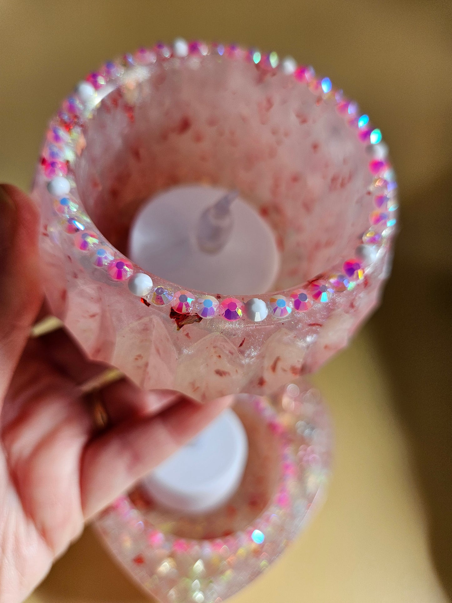 Pink Sparkly T-Light Holders or Ring Dishes/Resin and rhinestone trinket dishes/ whimsical home decor/ new home or birthday gift