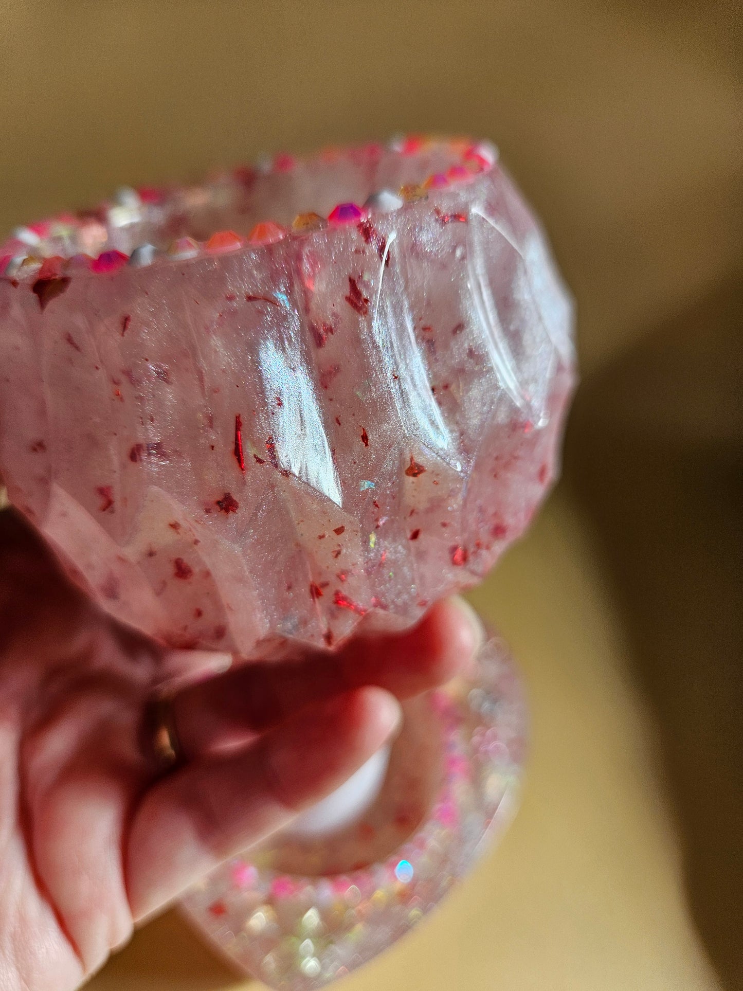 Pink Sparkly T-Light Holders or Ring Dishes/Resin and rhinestone trinket dishes/ whimsical home decor/ new home or birthday gift