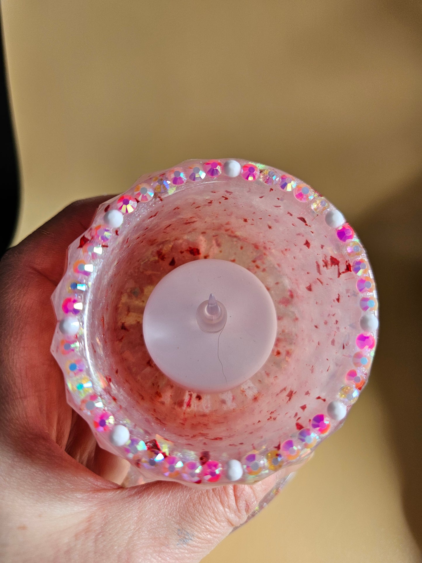 Pink Sparkly T-Light Holders or Ring Dishes/Resin and rhinestone trinket dishes/ whimsical home decor/ new home or birthday gift