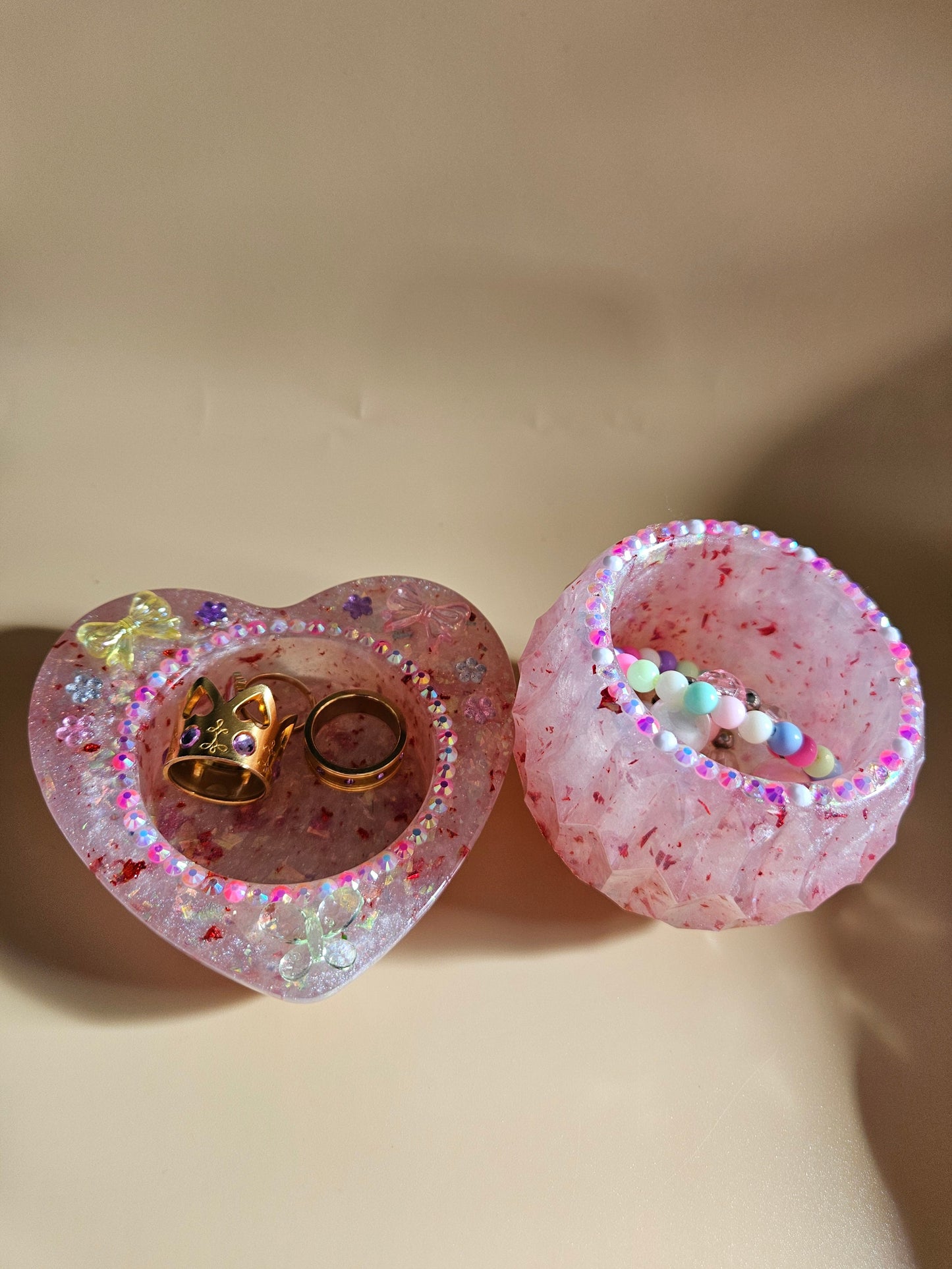 Pink Sparkly T-Light Holders or Ring Dishes/Resin and rhinestone trinket dishes/ whimsical home decor/ new home or birthday gift