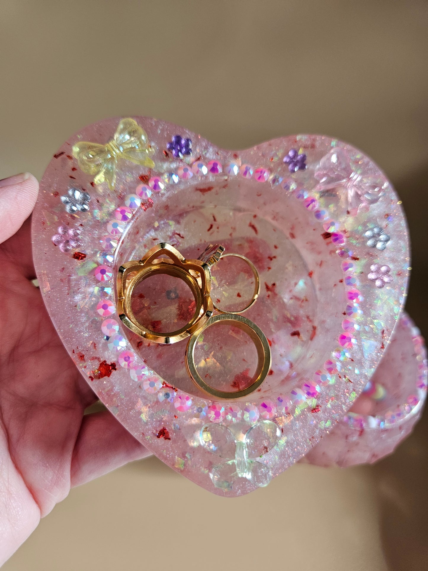 Pink Sparkly T-Light Holders or Ring Dishes/Resin and rhinestone trinket dishes/ whimsical home decor/ new home or birthday gift