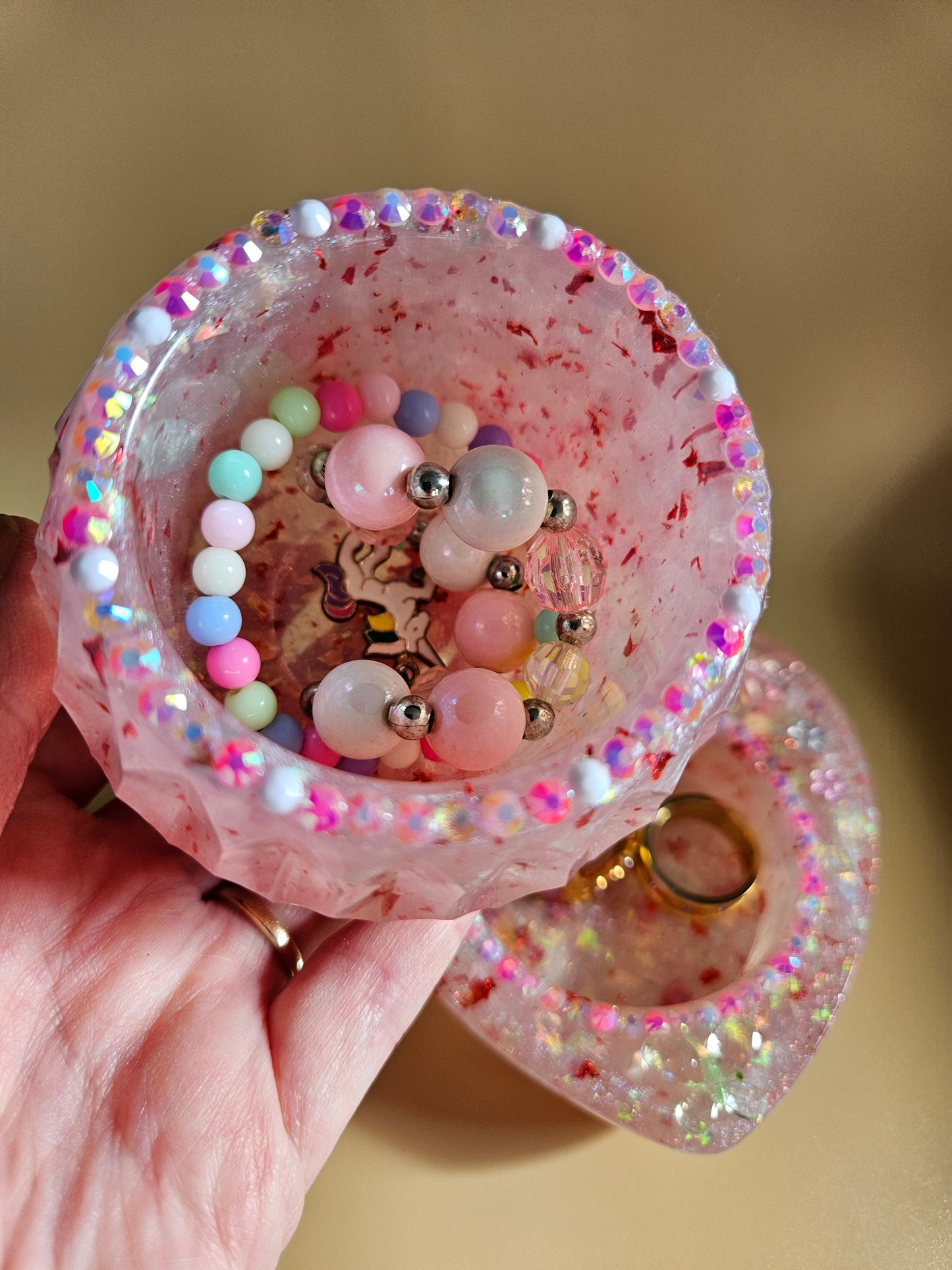 Pink Sparkly T-Light Holders or Ring Dishes/Resin and rhinestone trinket dishes/ whimsical home decor/ new home or birthday gift