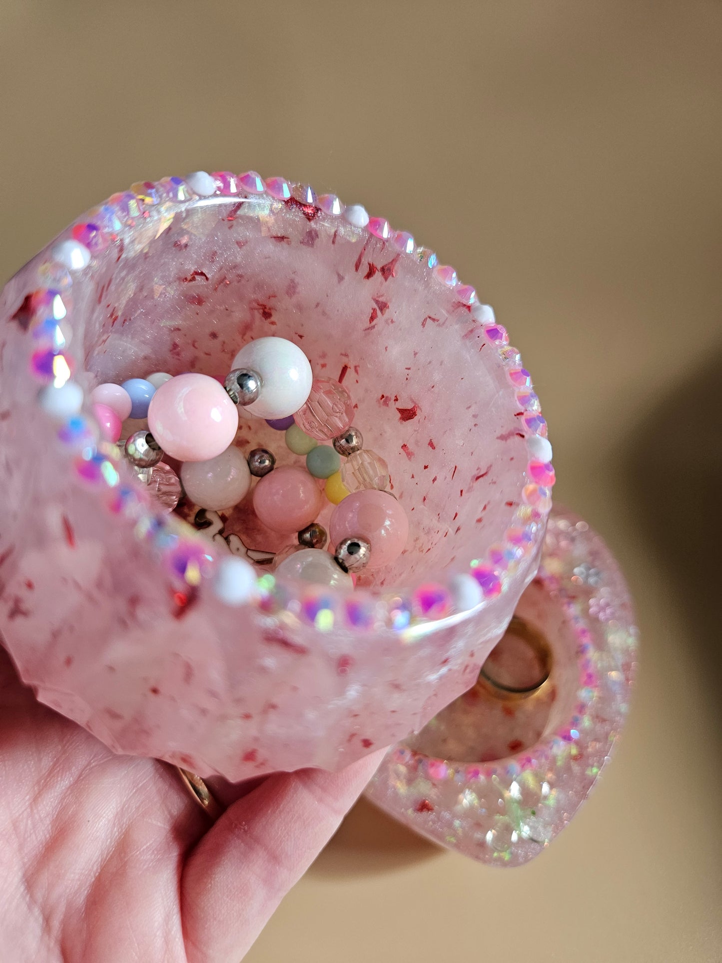 Pink Sparkly T-Light Holders or Ring Dishes/Resin and rhinestone trinket dishes/ whimsical home decor/ new home or birthday gift