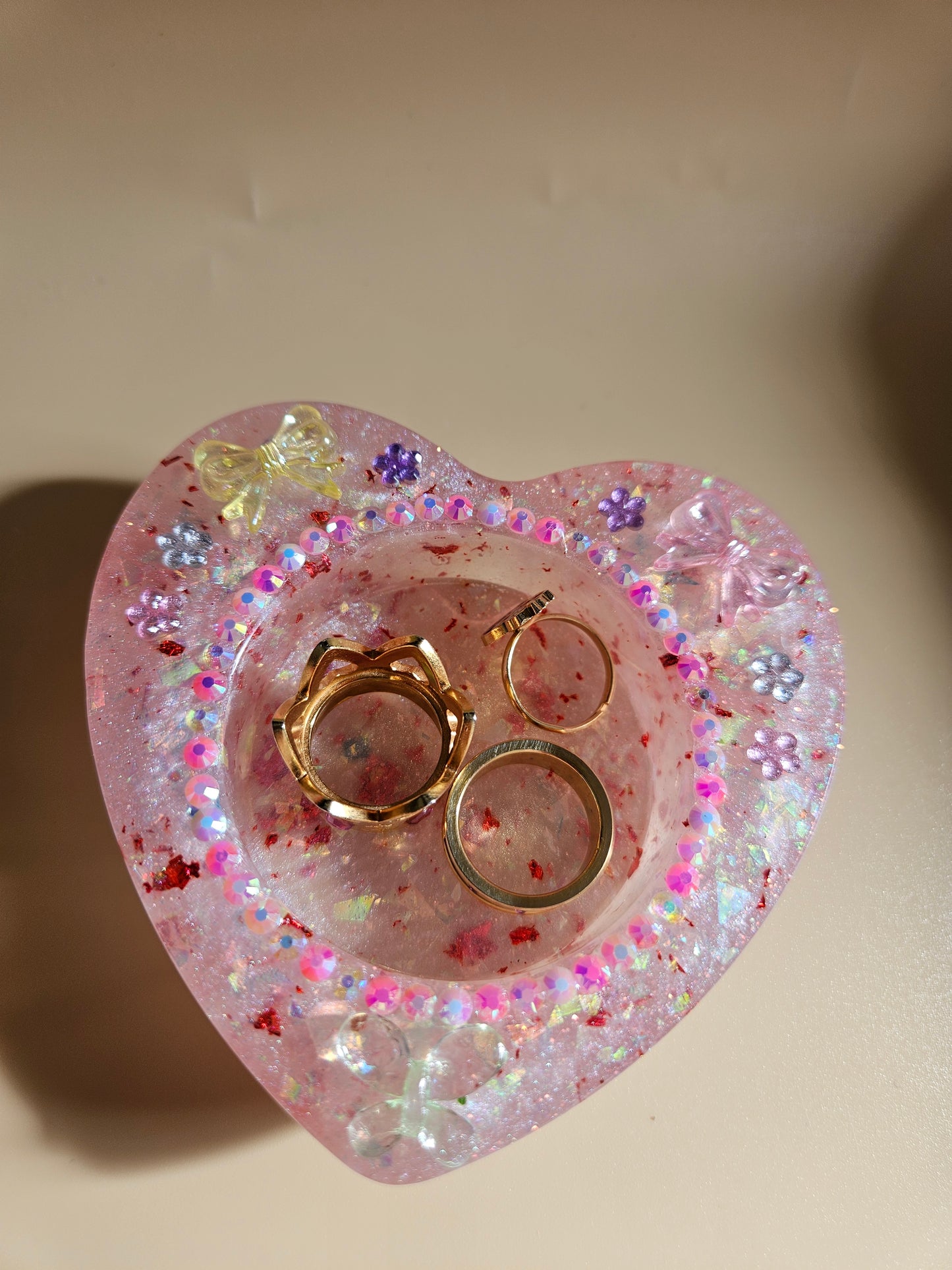 Pink Sparkly T-Light Holders or Ring Dishes/Resin and rhinestone trinket dishes/ whimsical home decor/ new home or birthday gift