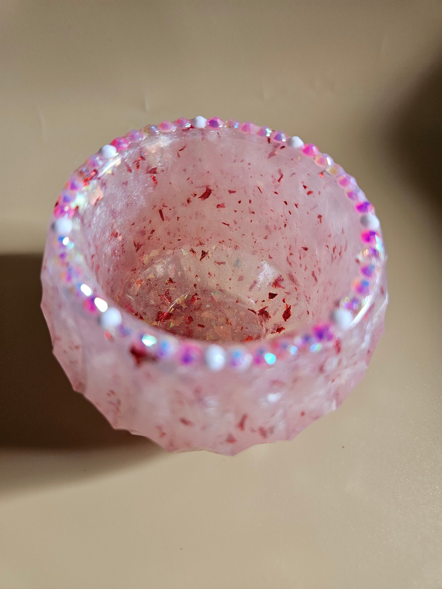 Pink Sparkly T-Light Holders or Ring Dishes/Resin and rhinestone trinket dishes/ whimsical home decor/ new home or birthday gift