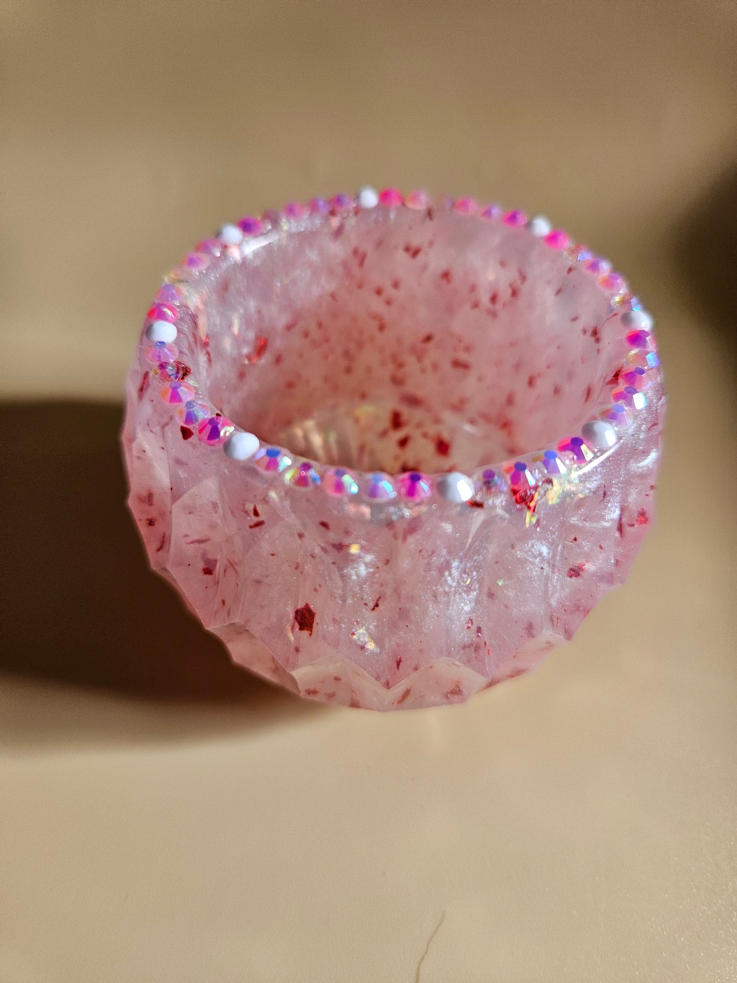 Pink Sparkly T-Light Holders or Ring Dishes/Resin and rhinestone trinket dishes/ whimsical home decor/ new home or birthday gift