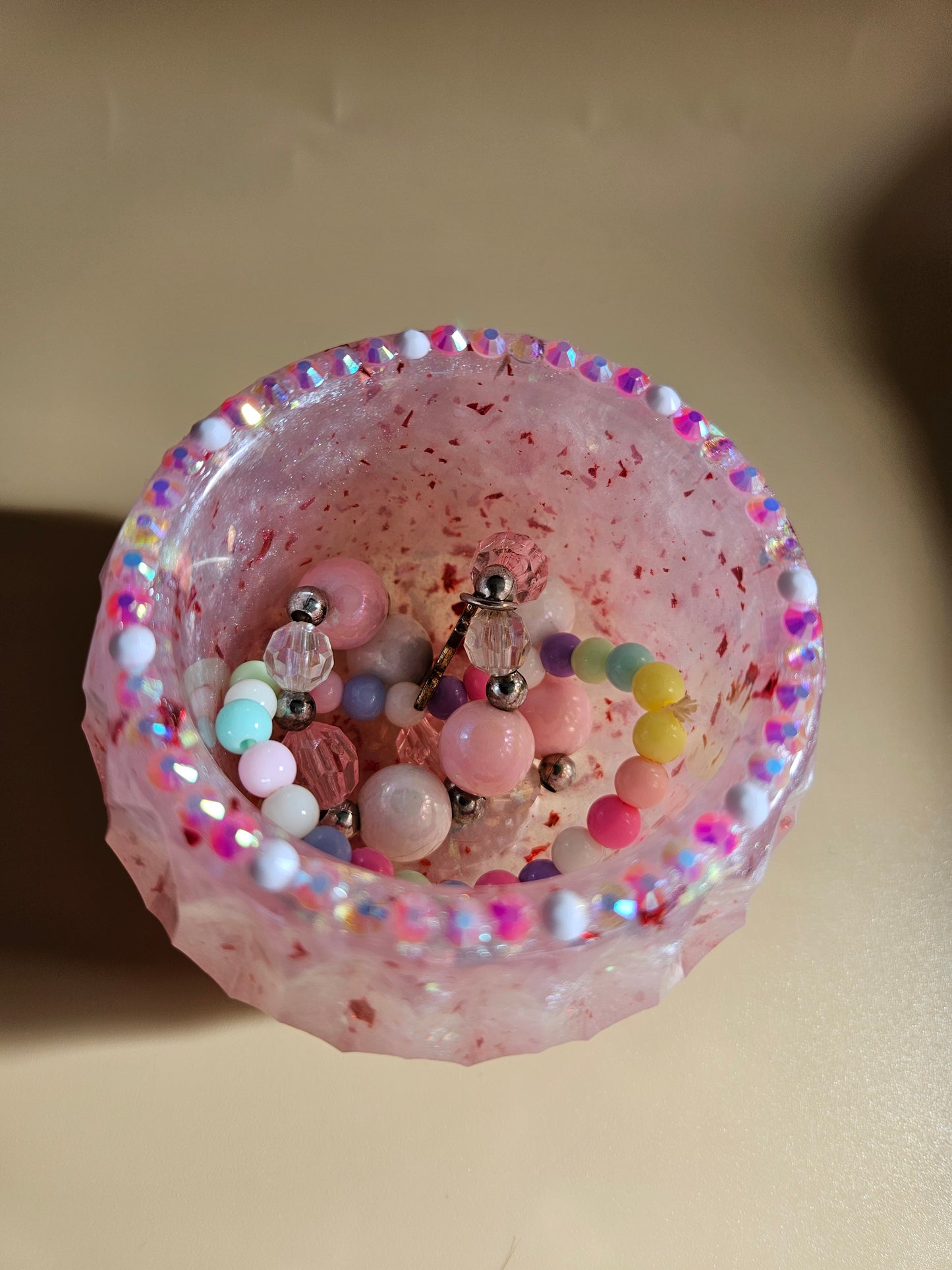 Pink Sparkly T-Light Holders or Ring Dishes/Resin and rhinestone trinket dishes/ whimsical home decor/ new home or birthday gift