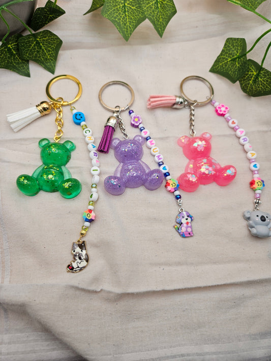 Made to Order Teddy Bear Bag Charm or Keyring Accessory/Personalised with a name or the words Best Friend in Letter beads with cute charms