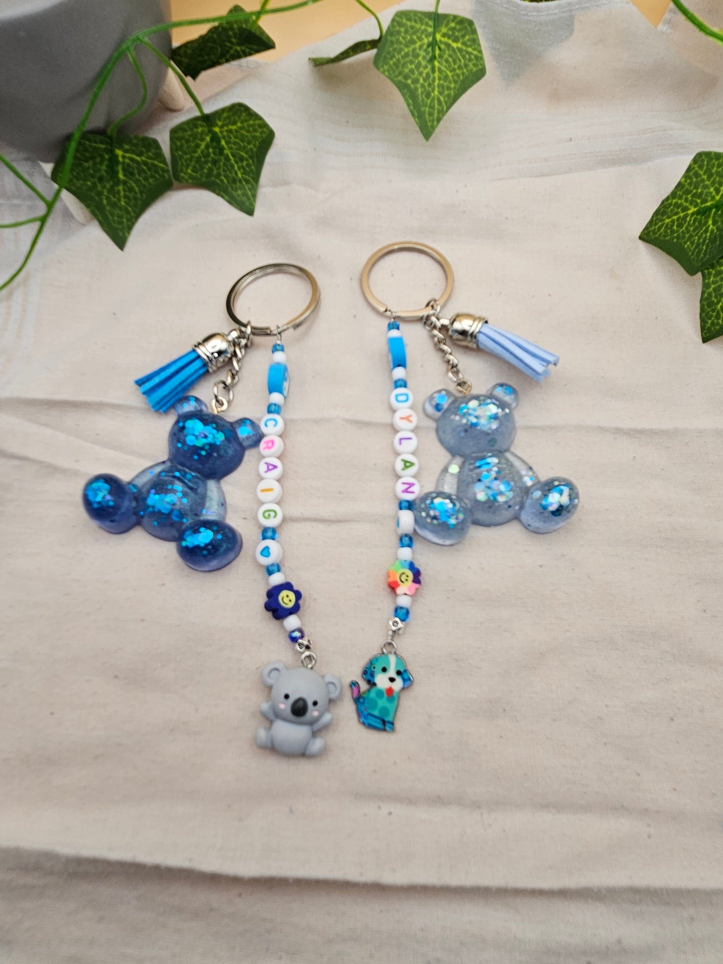 Made to Order Teddy Bear Bag Charm or Keyring Accessory/Personalised with a name or the words Best Friend in Letter beads with cute charms