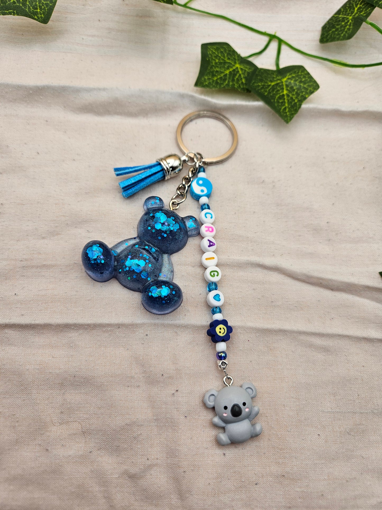 Made to Order Teddy Bear Bag Charm or Keyring Accessory/Personalised with a name or the words Best Friend in Letter beads with cute charms