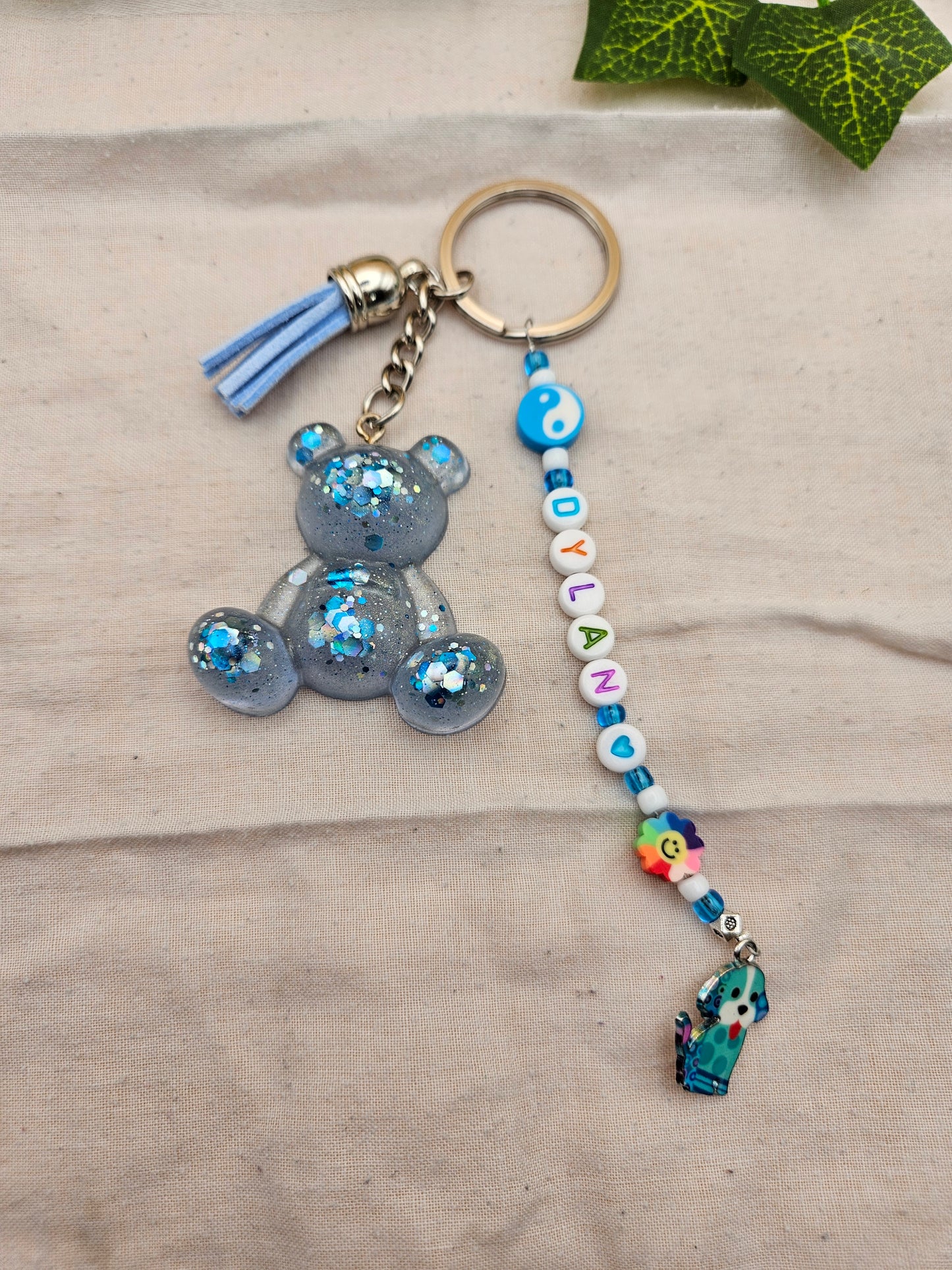 Made to Order Teddy Bear Bag Charm or Keyring Accessory/Personalised with a name or the words Best Friend in Letter beads with cute charms