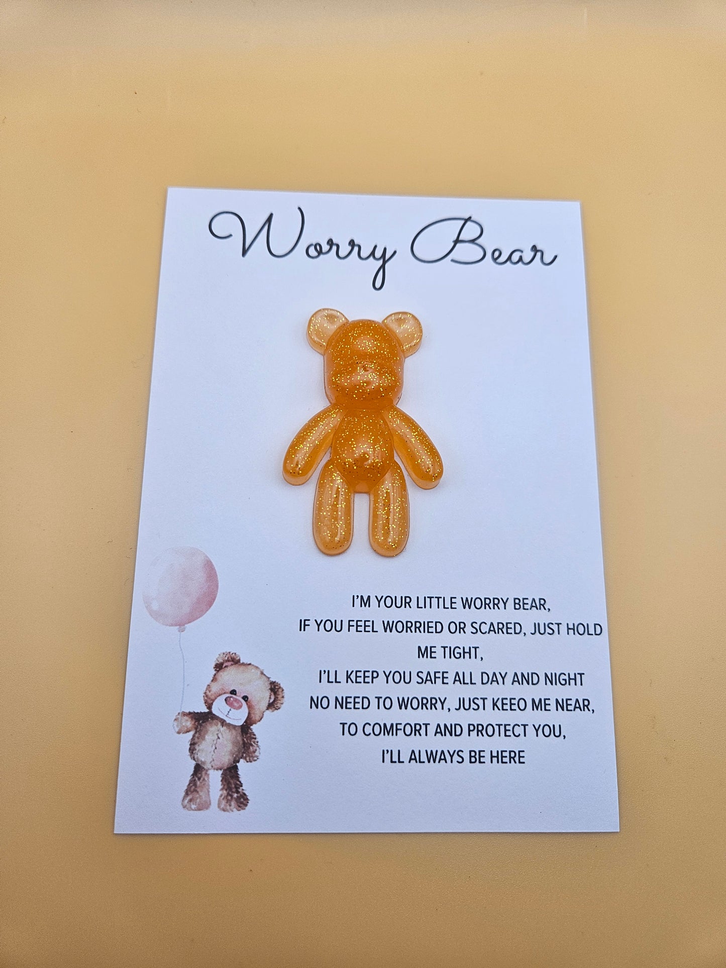 Resin Worry Bear/Anxiety reducing/Lucky mascot/Thoughtful Gift/Comforting pocket bear/hug/birthday/exams/new job/first day at school